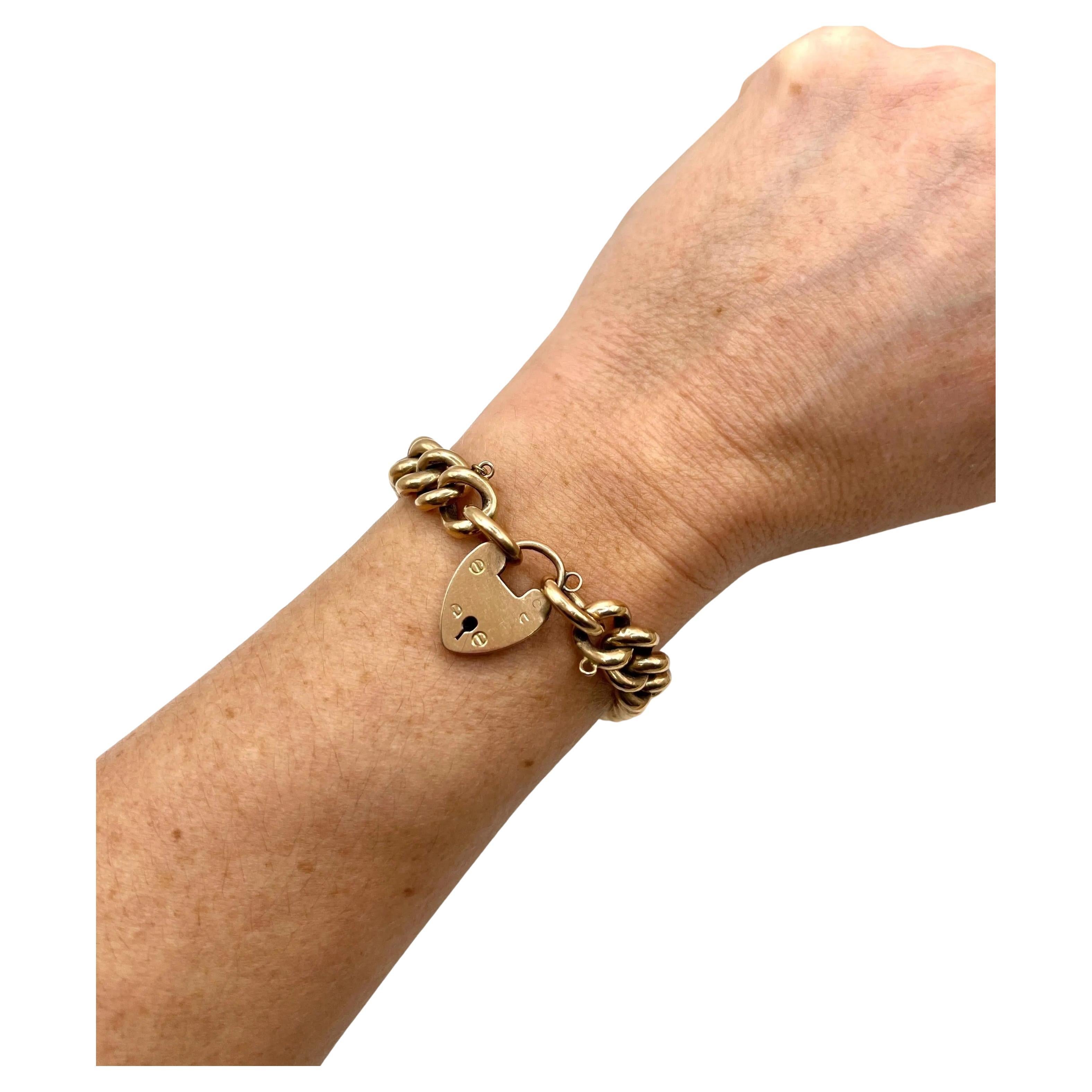Bracciale antico in oro rosa 9ct edoardiano con lucchetto a cuore