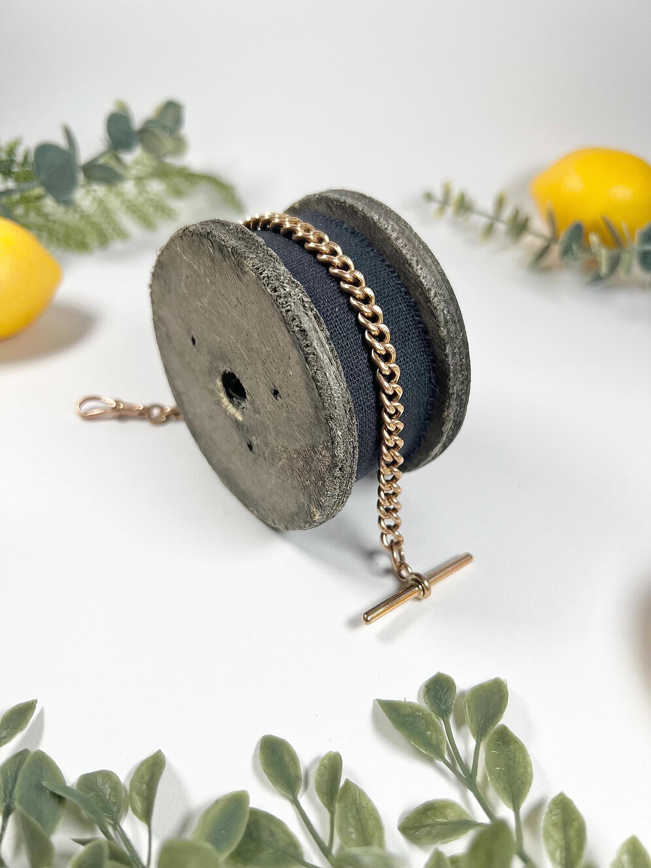 Antike 9ct Rose Gold Edwardian Curb Link Albert-Armband im Angebot 6