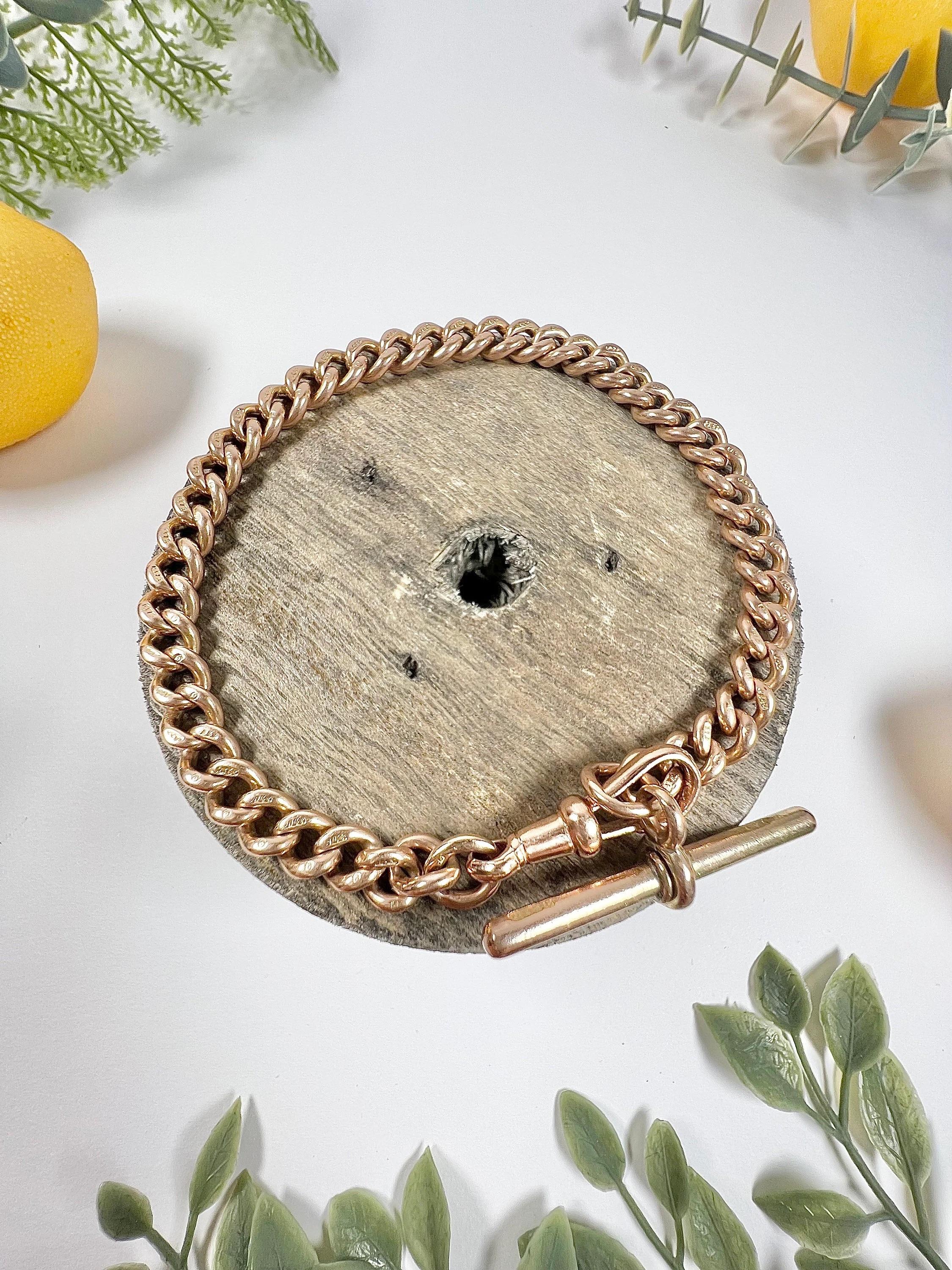 Antike 9ct Rose Gold Edwardian Curb Link Albert-Armband für Damen oder Herren im Angebot