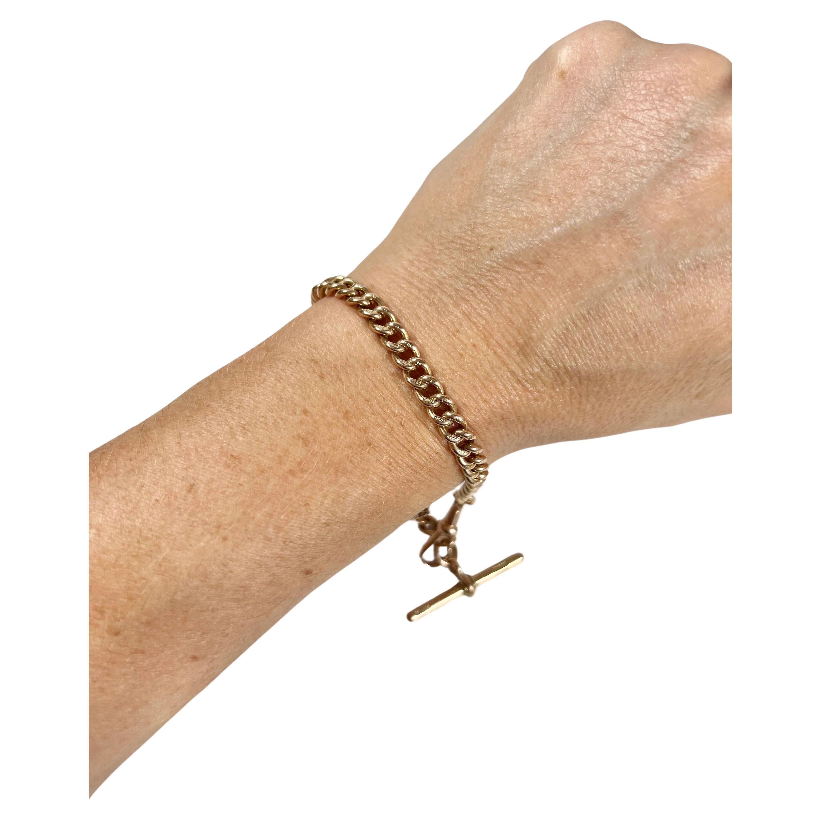 Antique 9ct Rose Gold Edwardian Curb Link Albert Bracelet For Sale
