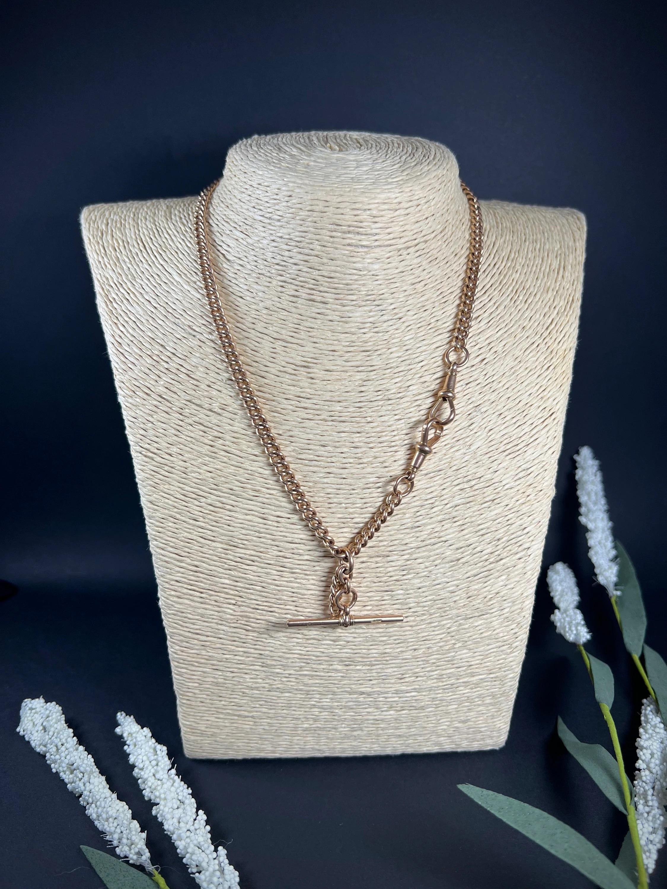 Antique 9ct Rose Gold Edwardian Curb Link Albert Watch Chain Necklace For Sale 6