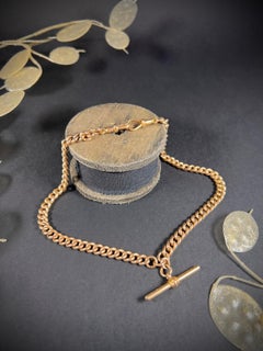 Antique 9ct Rose Gold Edwardian Curb Link Albert Watch Chain Necklace