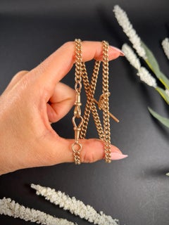 Antique 9ct Rose Gold Edwardian Curb Link Albert Watch Chain Necklace