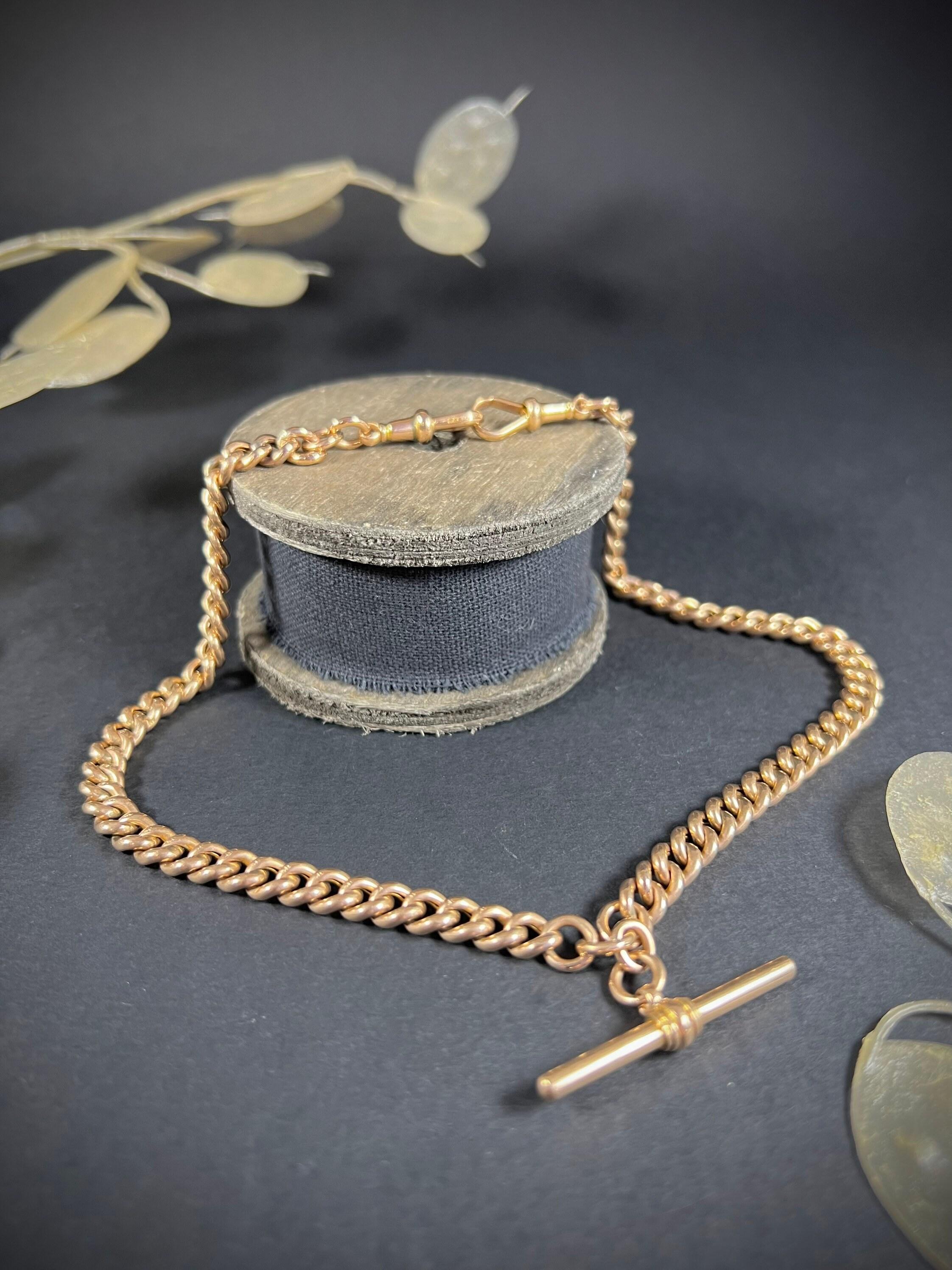 Antike 9 Karat Roségold Edwardianische Curb Link Albert Uhrenkette Halskette 3