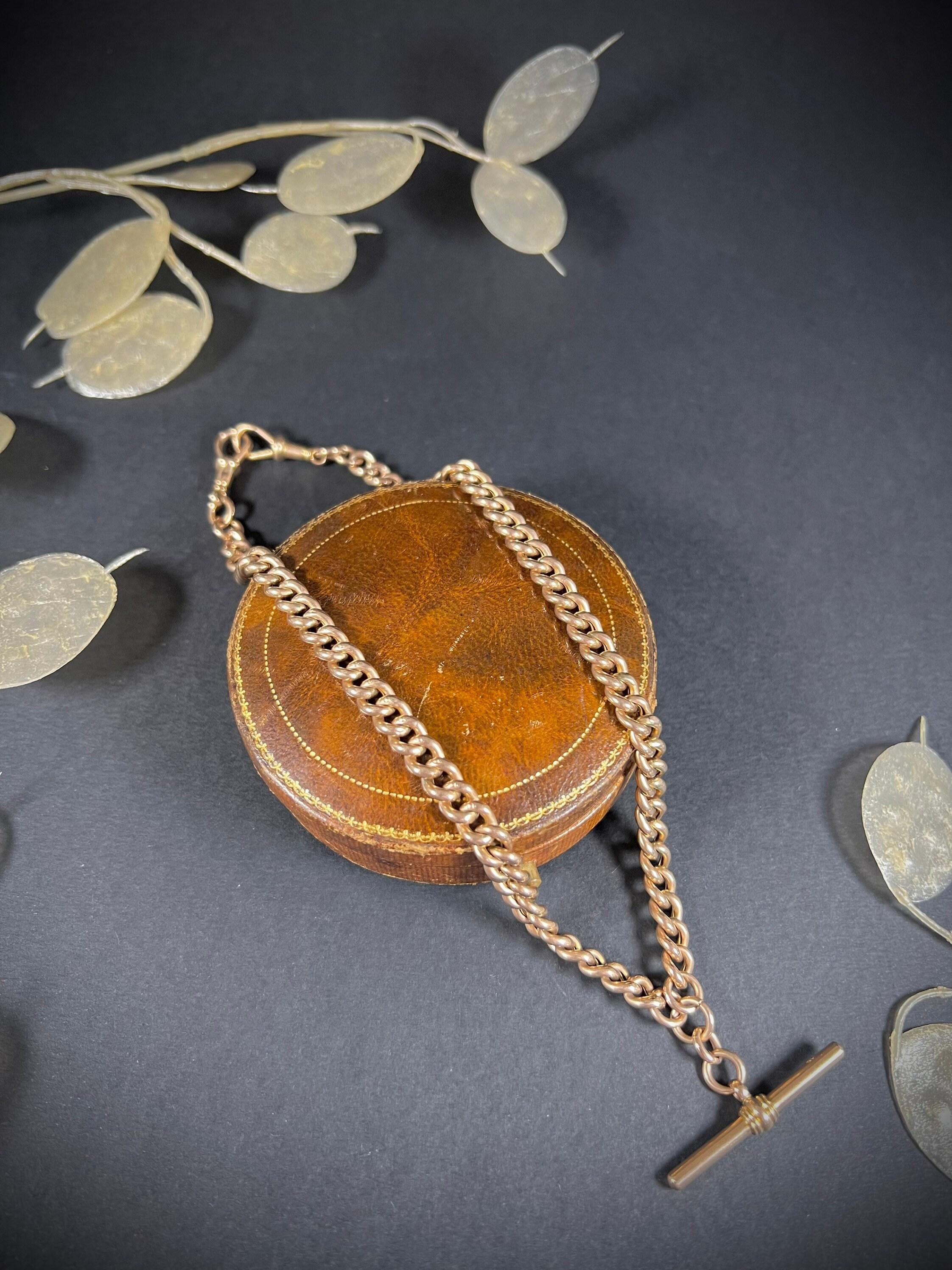 Antike 9 Karat Roségold Edwardianische Curb Link Albert Uhrenkette Halskette 4