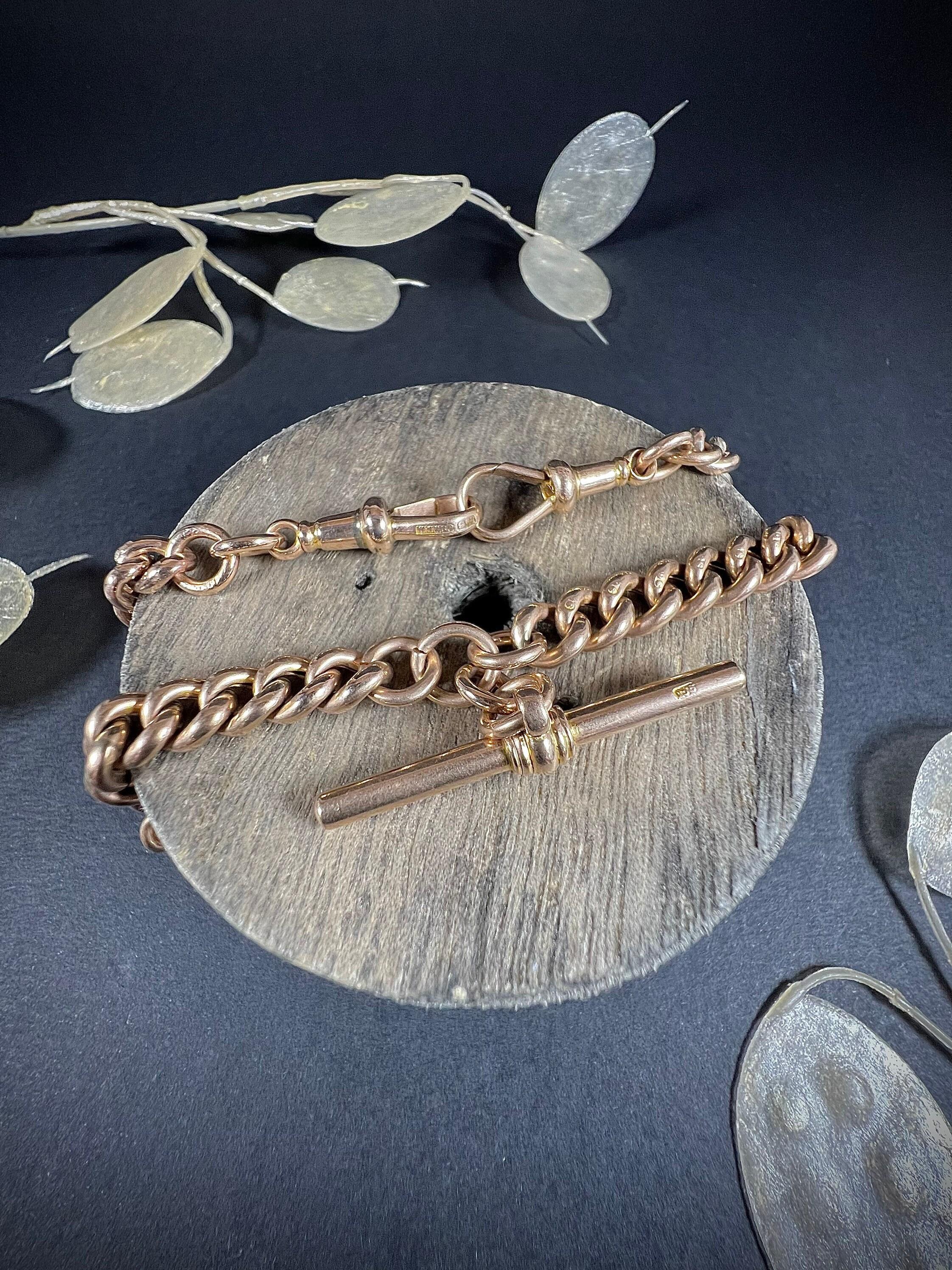 Antike 9 Karat Roségold Edwardianische Curb Link Albert Uhrenkette Halskette 5