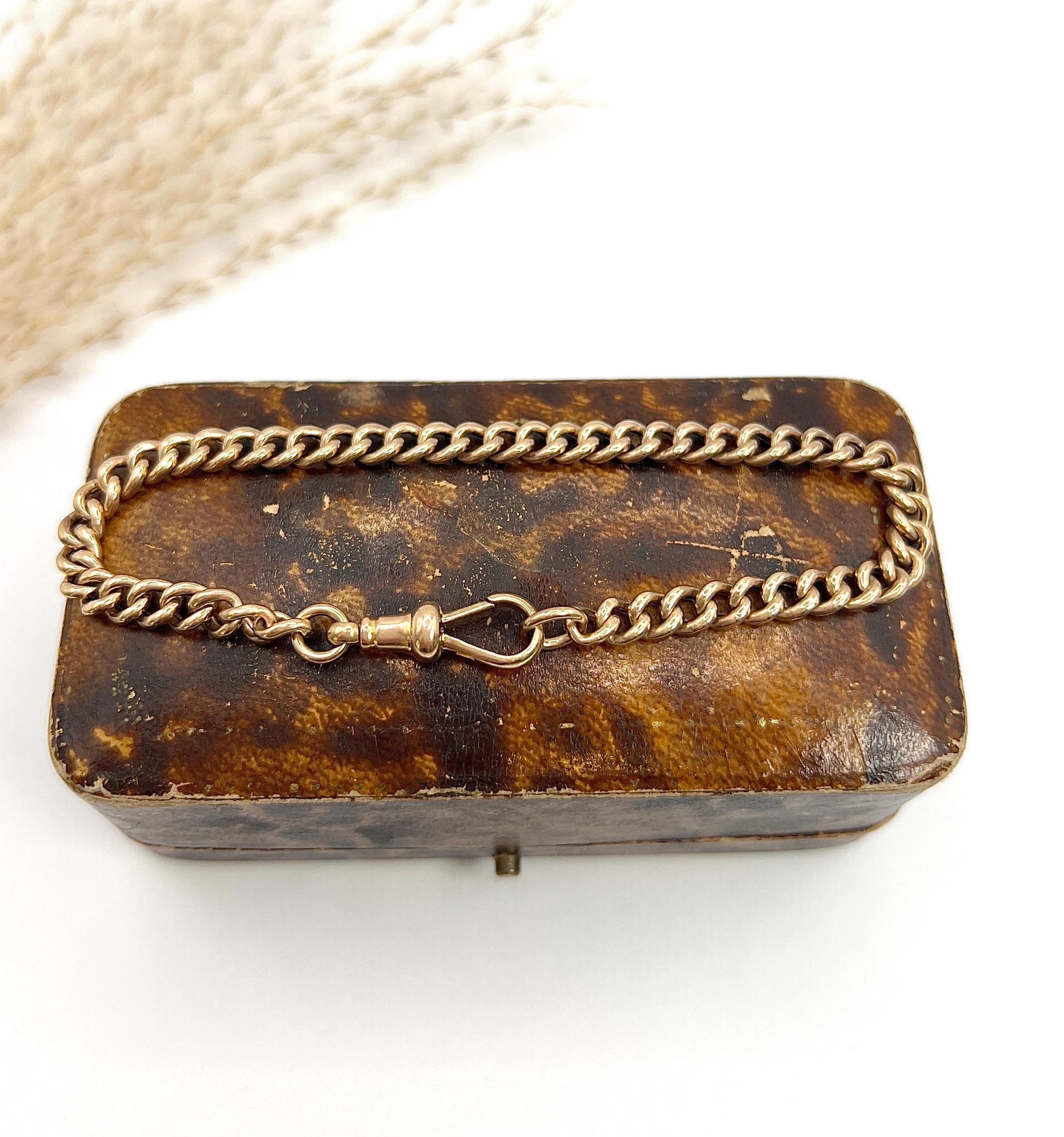 Antique 9ct Rose Gold, Edwardian Curb Link Bracelet with Swivel Clip Fastening 6