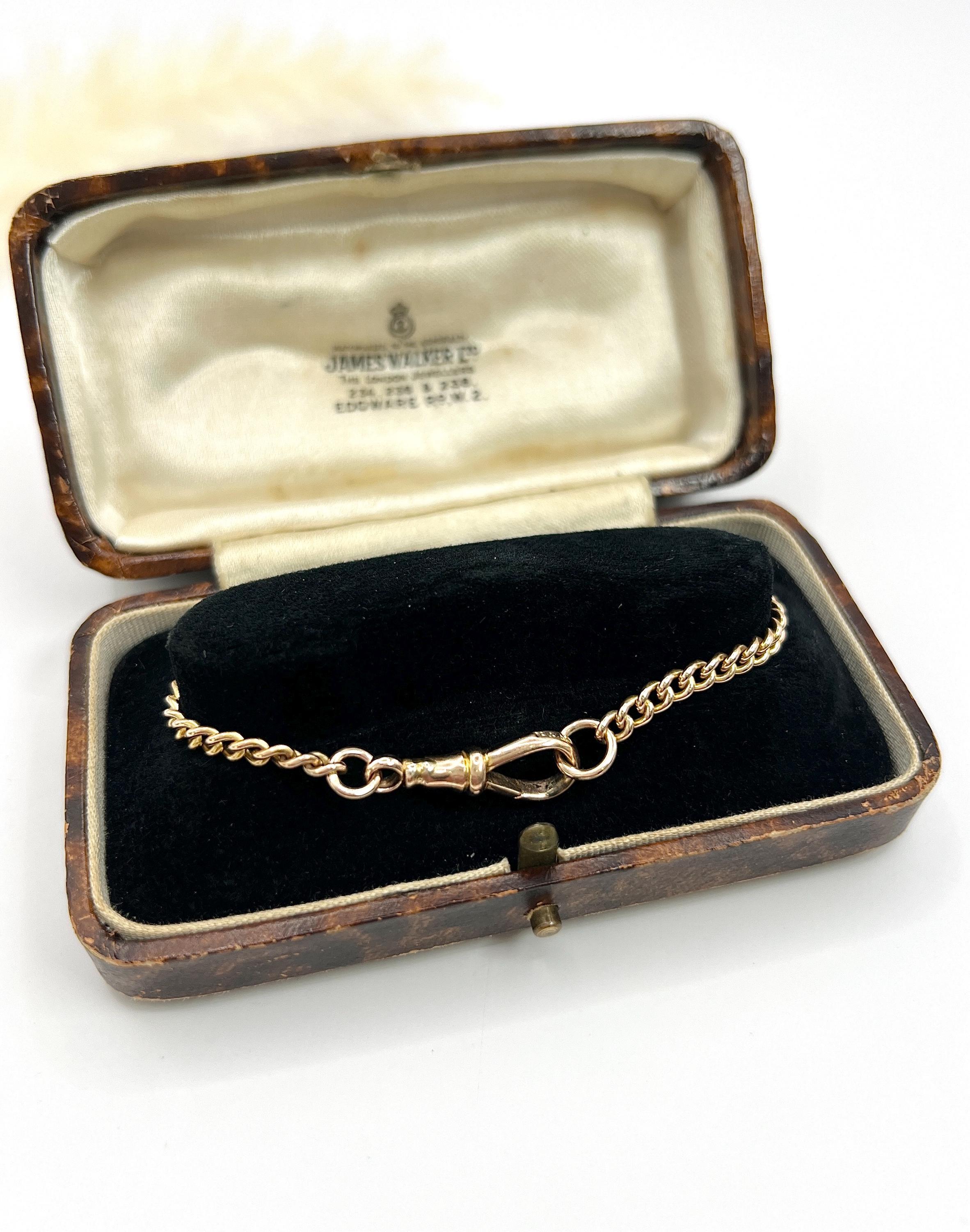 Bracciale antico in oro rosa 9ct, Curb Link edoardiano con chiusura a clip girevole in vendita 6