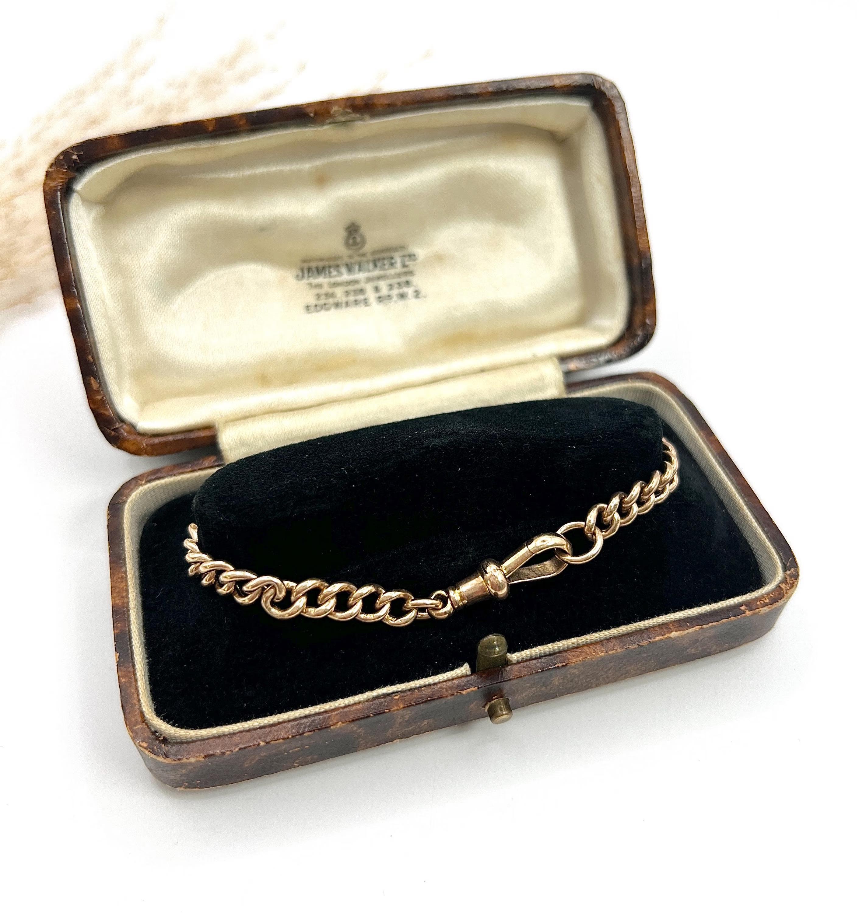 Women's or Men's Antique 9ct Rose Gold, Edwardian Curb Link Bracelet with Swivel Clip Fastening