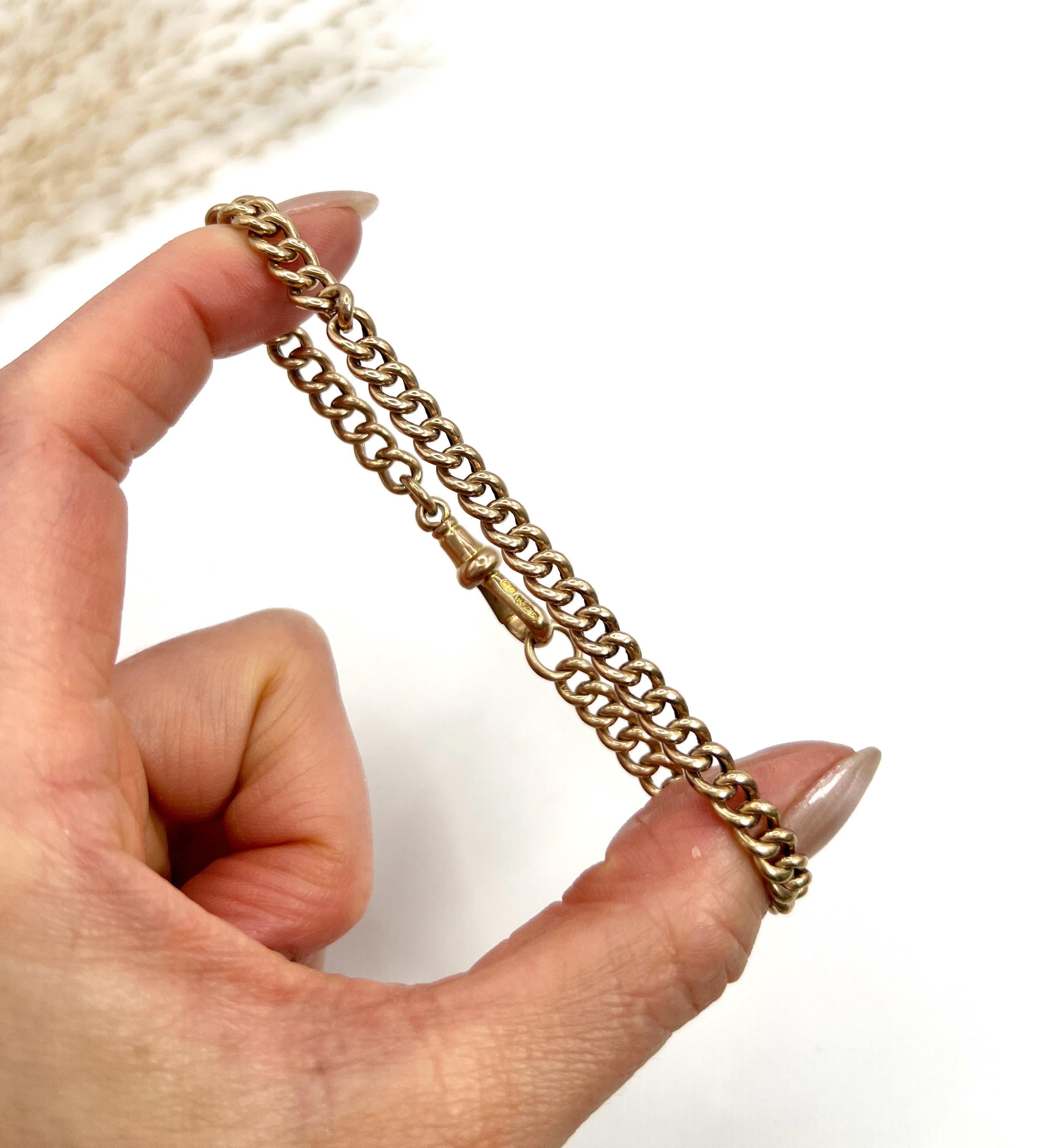 Antique 9ct Rose Gold, Edwardian Curb Link Bracelet with Swivel Clip Fastening 2