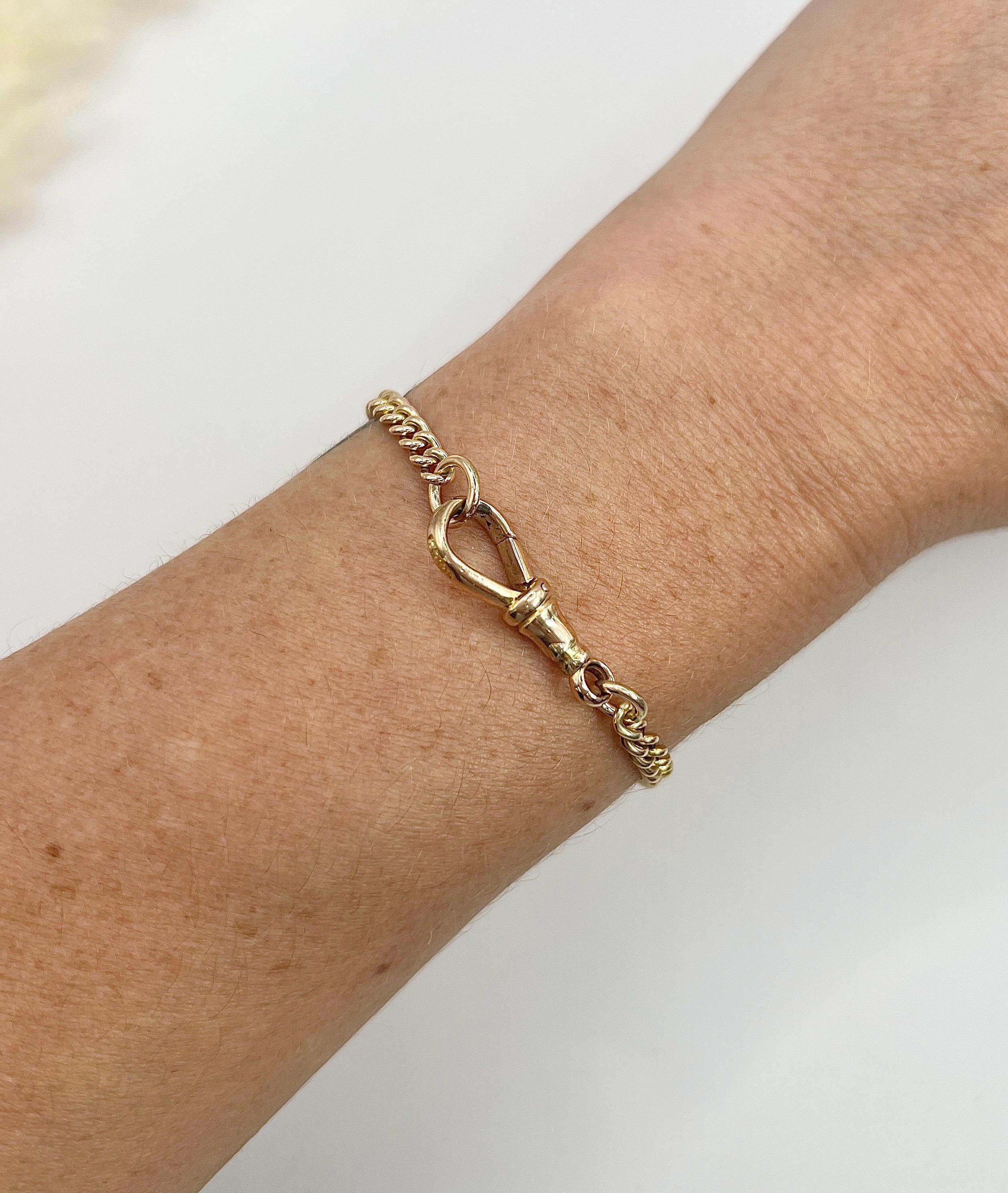 Bracciale antico in oro rosa 9ct, Curb Link edoardiano con chiusura a clip girevole in vendita 2