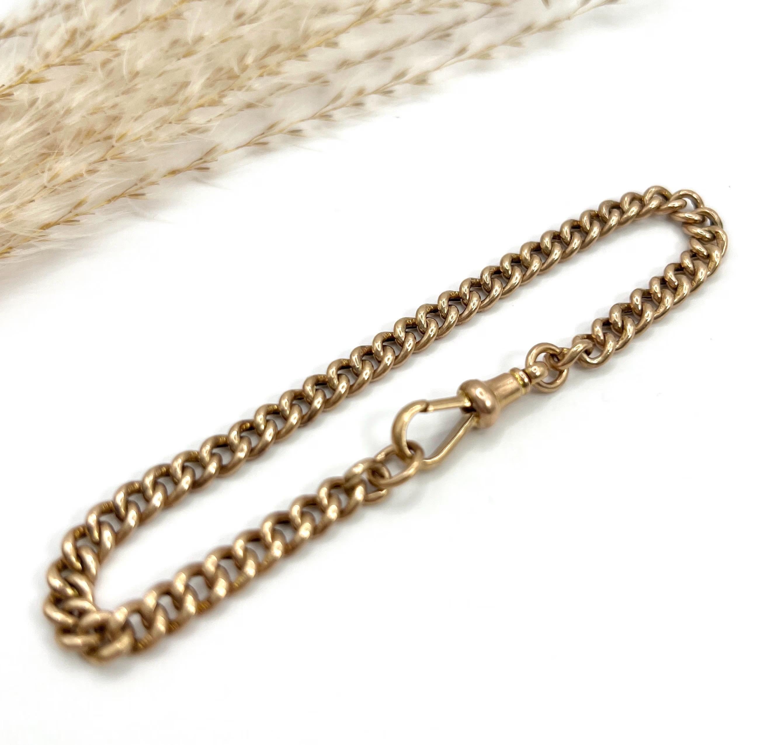 Antique 9ct Rose Gold, Edwardian Curb Link Bracelet with Swivel Clip Fastening 4