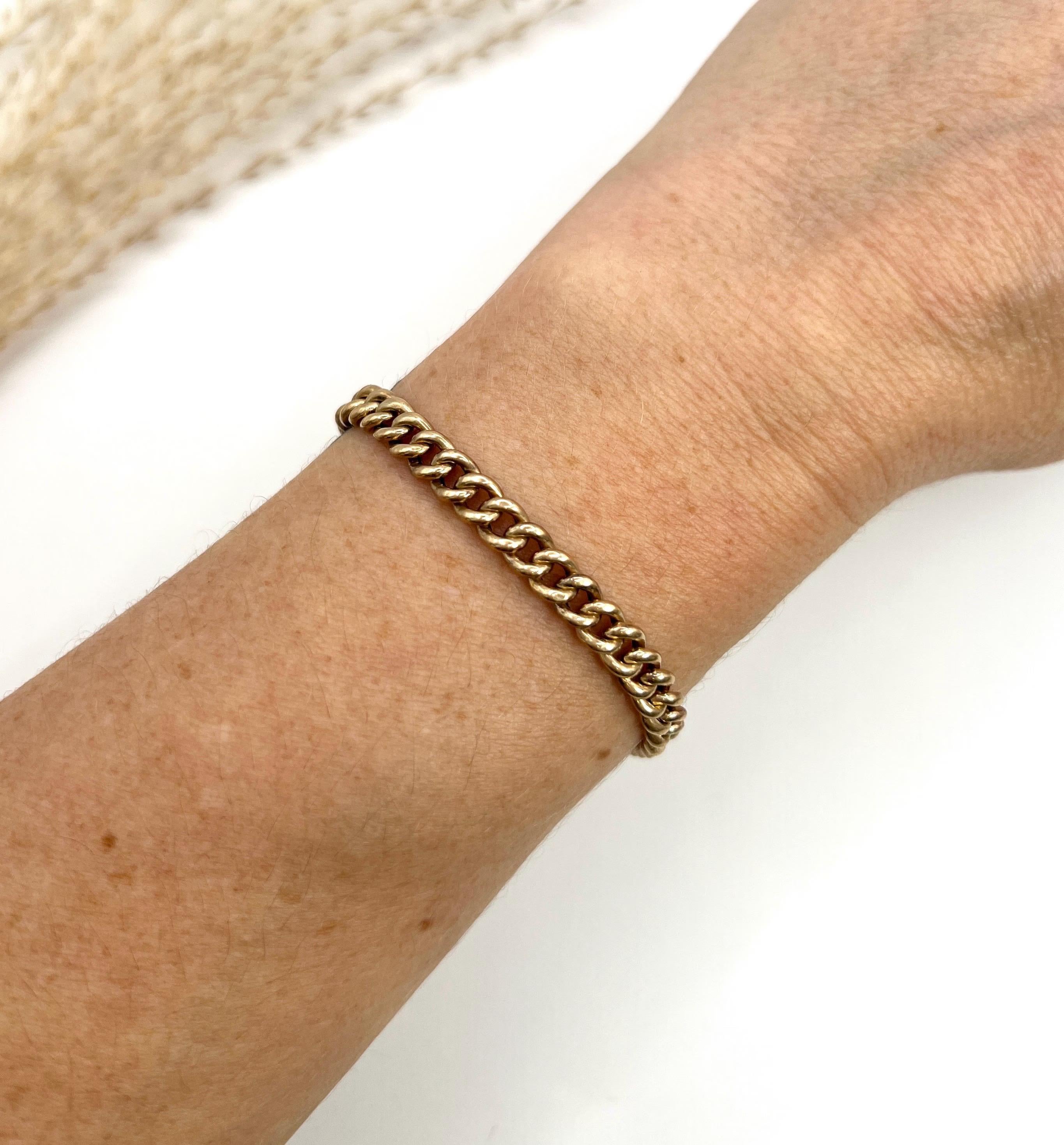 Antique 9ct Rose Gold, Edwardian Curb Link Bracelet with Swivel Clip Fastening 5