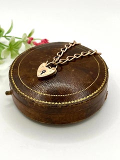 Antique 9ct Rose Gold, Edwardian era Curb Link Heart Padlock Bracelet