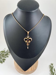 Antique 9ct Rose Gold, Edwardian Faceted Garnet Pendant with a Gold Teardrop