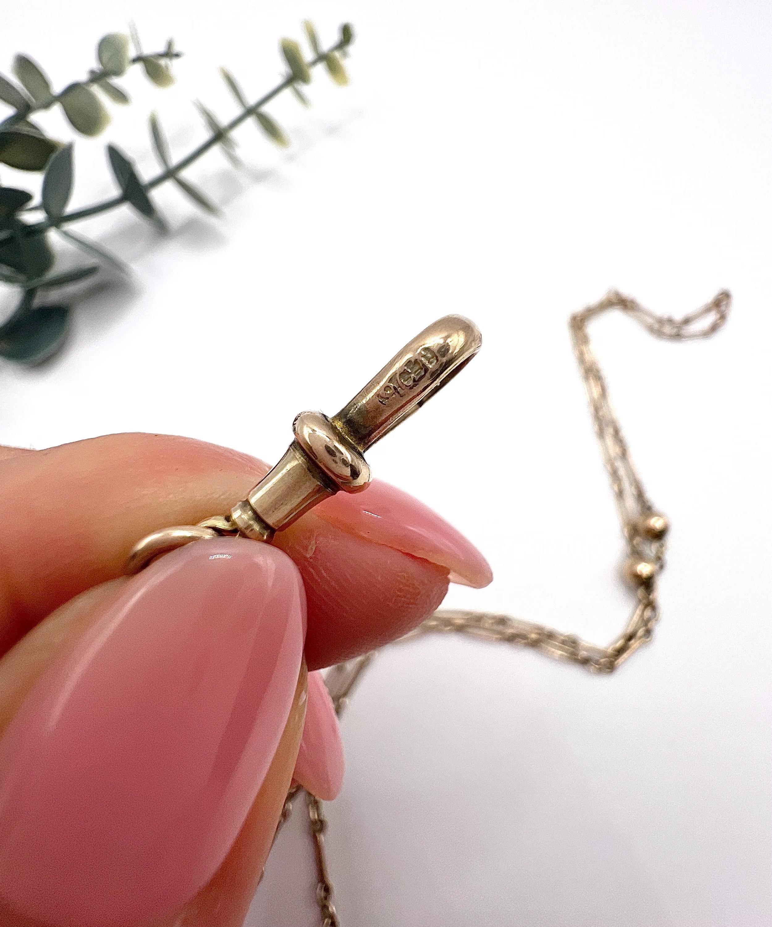 Antiguo collar de cadena larga de oro rosa de 9 ct, Edwardian Fancy Fetter & Three Ball en venta 2