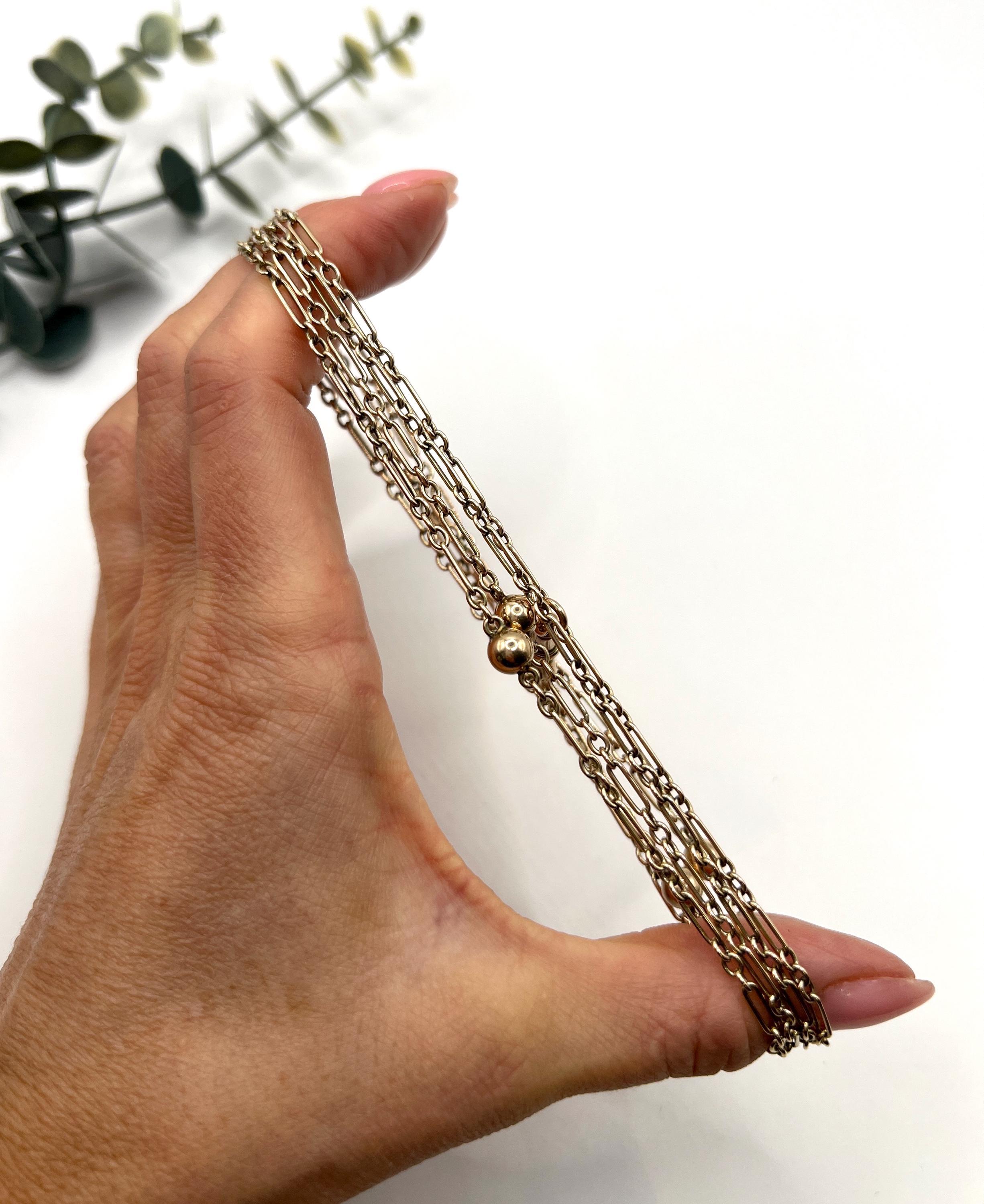 Antiguo collar de cadena larga de oro rosa de 9 ct, Edwardian Fancy Fetter & Three Ball en venta 3