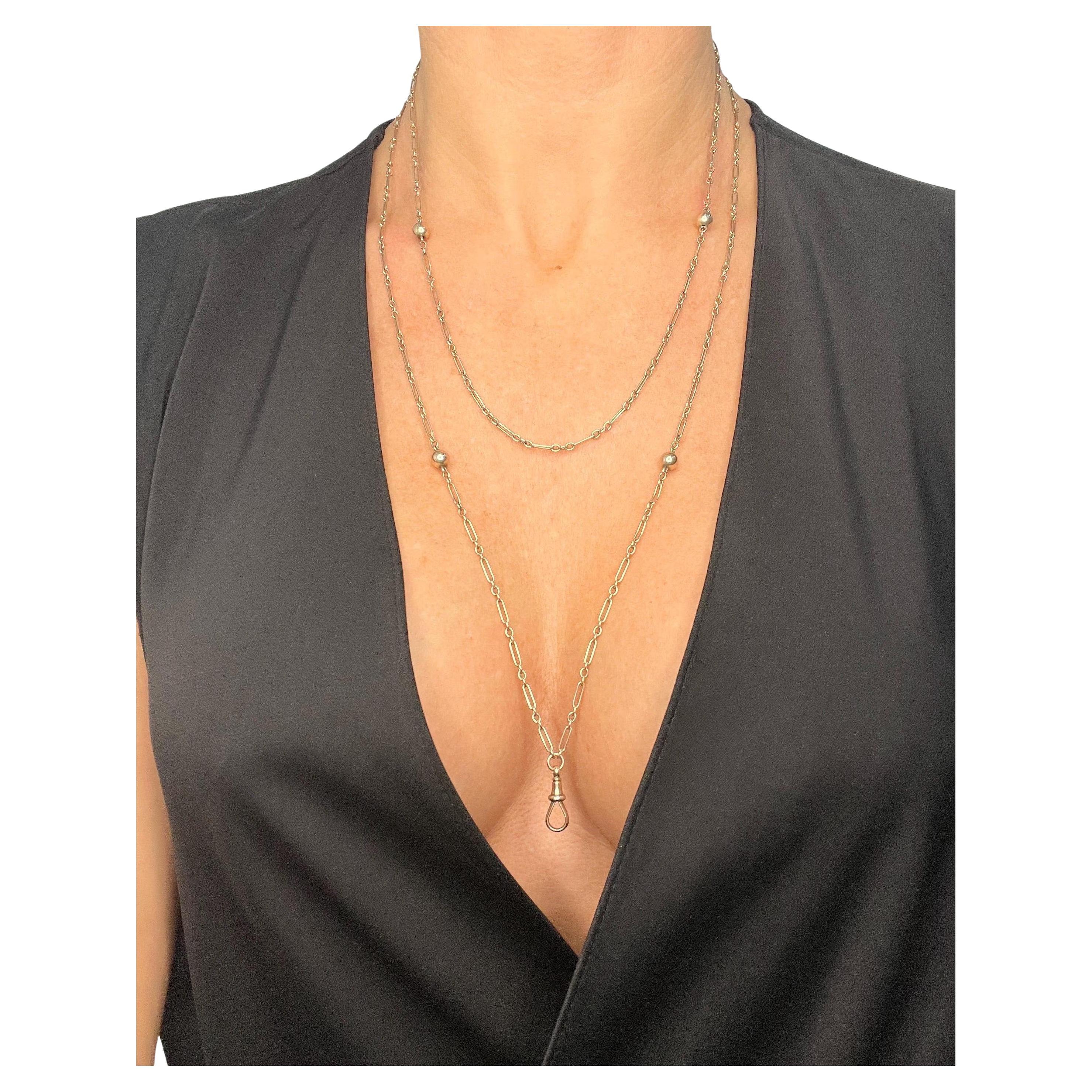 Antique 9ct Rose Gold, Edwardian Fancy Fetter 
Three Ball, Long Chain Necklace