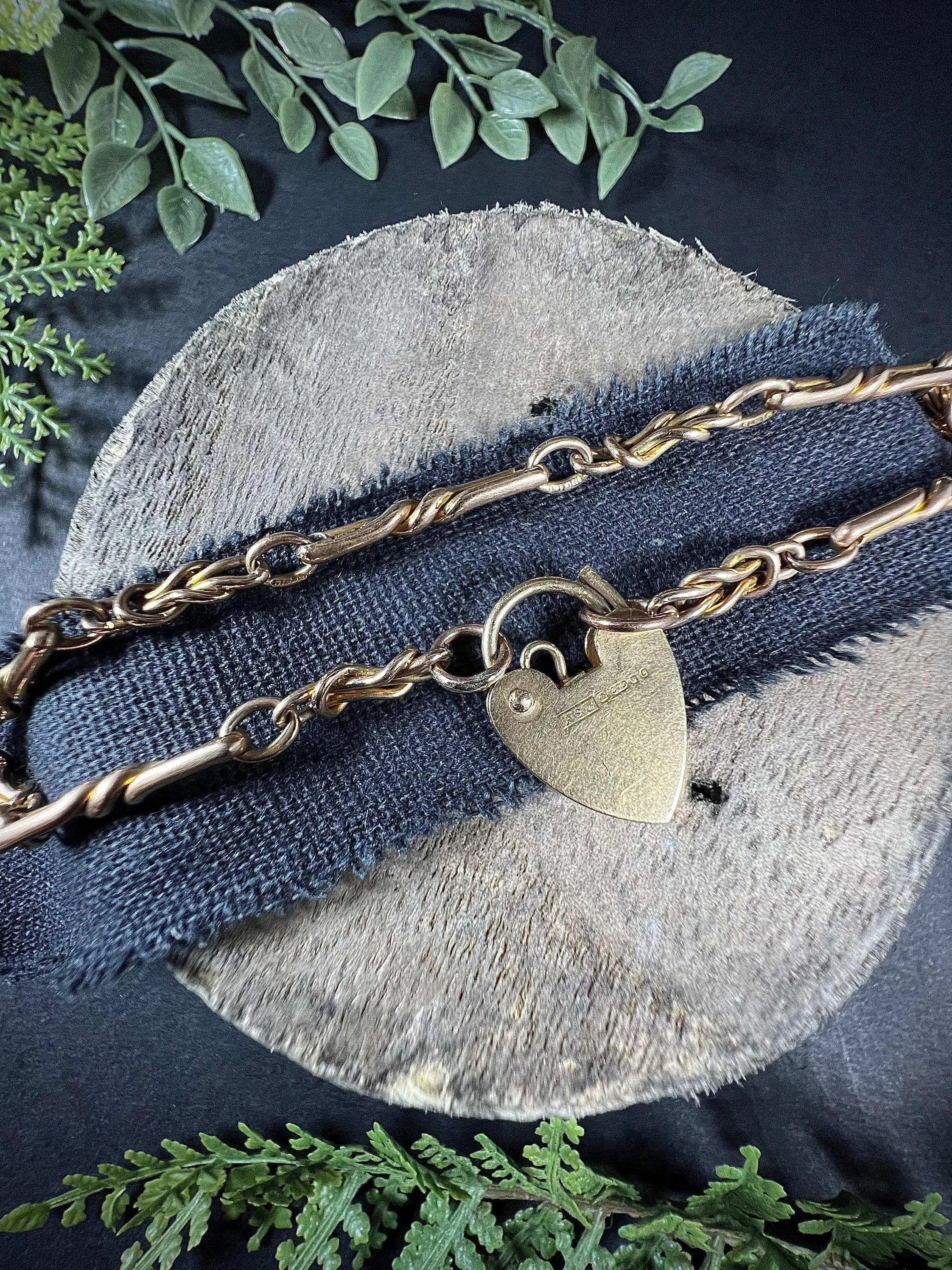 Antique 9ct Rose Gold Edwardian Fancy Knot Link Heart Padlock Bracelet For Sale 5