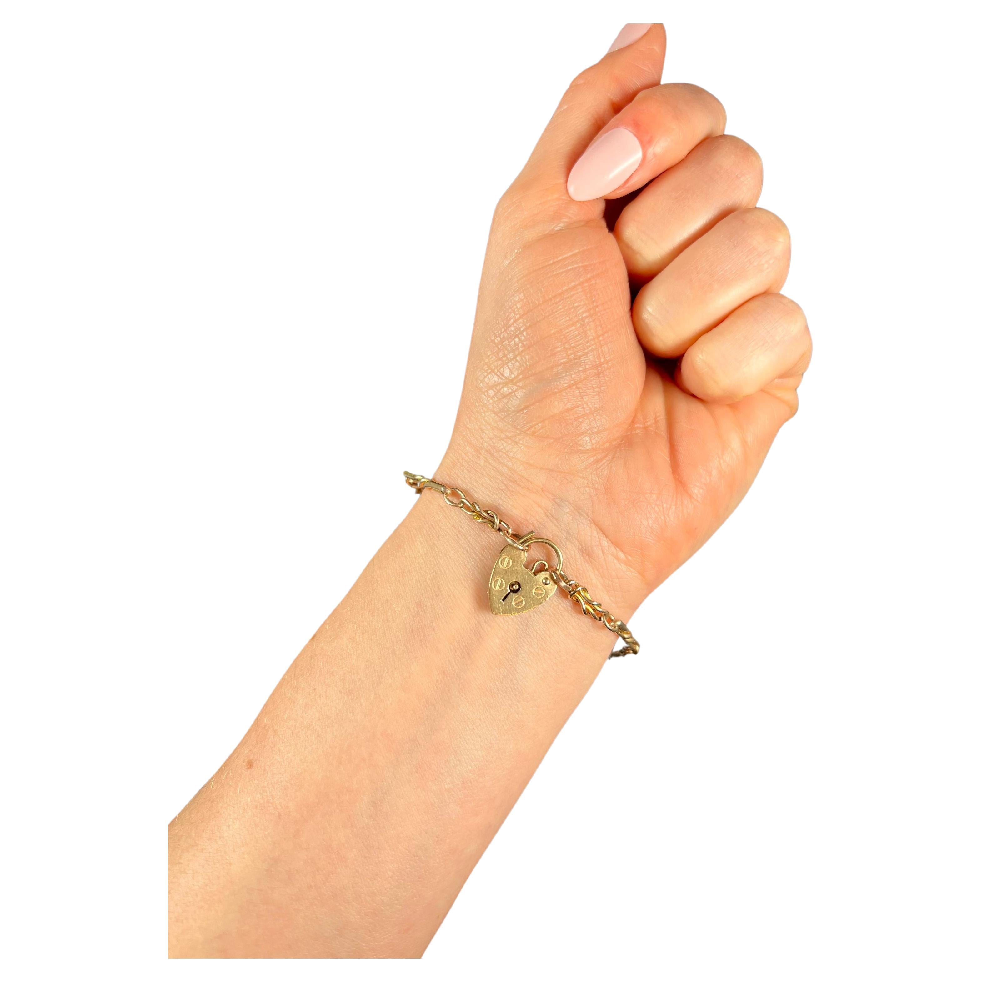 Antikes edwardianisches 9 Karat Roségold Edwardianisches Fancy Knot Link Herz Padlock-Armband im Angebot