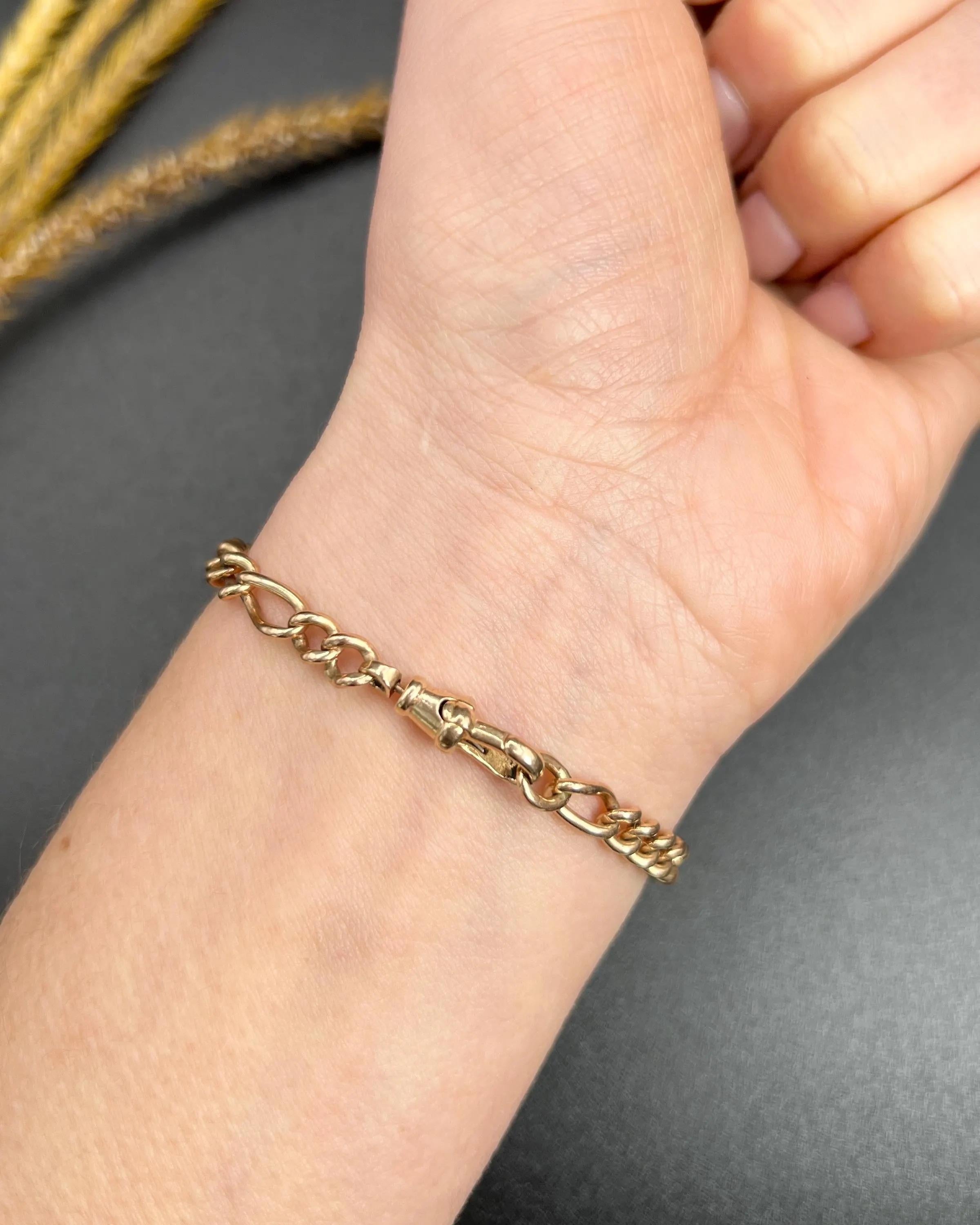 Antique 9ct Rose Gold, Edwardian Figaro Link Bracelet with Swivel Clasp For Sale 6