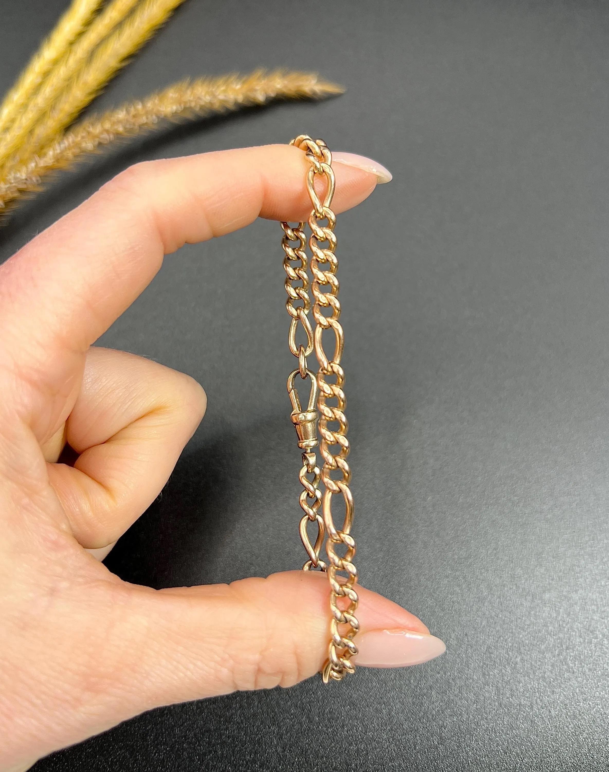 Antique 9ct Rose Gold, Edwardian Figaro Link Bracelet with Swivel Clasp For Sale 1