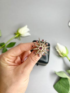 Antique 9ct Rose Gold, Edwardian Garnet & Pearl Star Brooch/Pendant