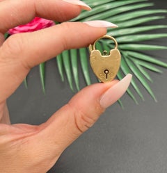 Antique 9ct Rose Gold, Edwardian Heart Padlock Pendant, Bracelet Charm Clasp