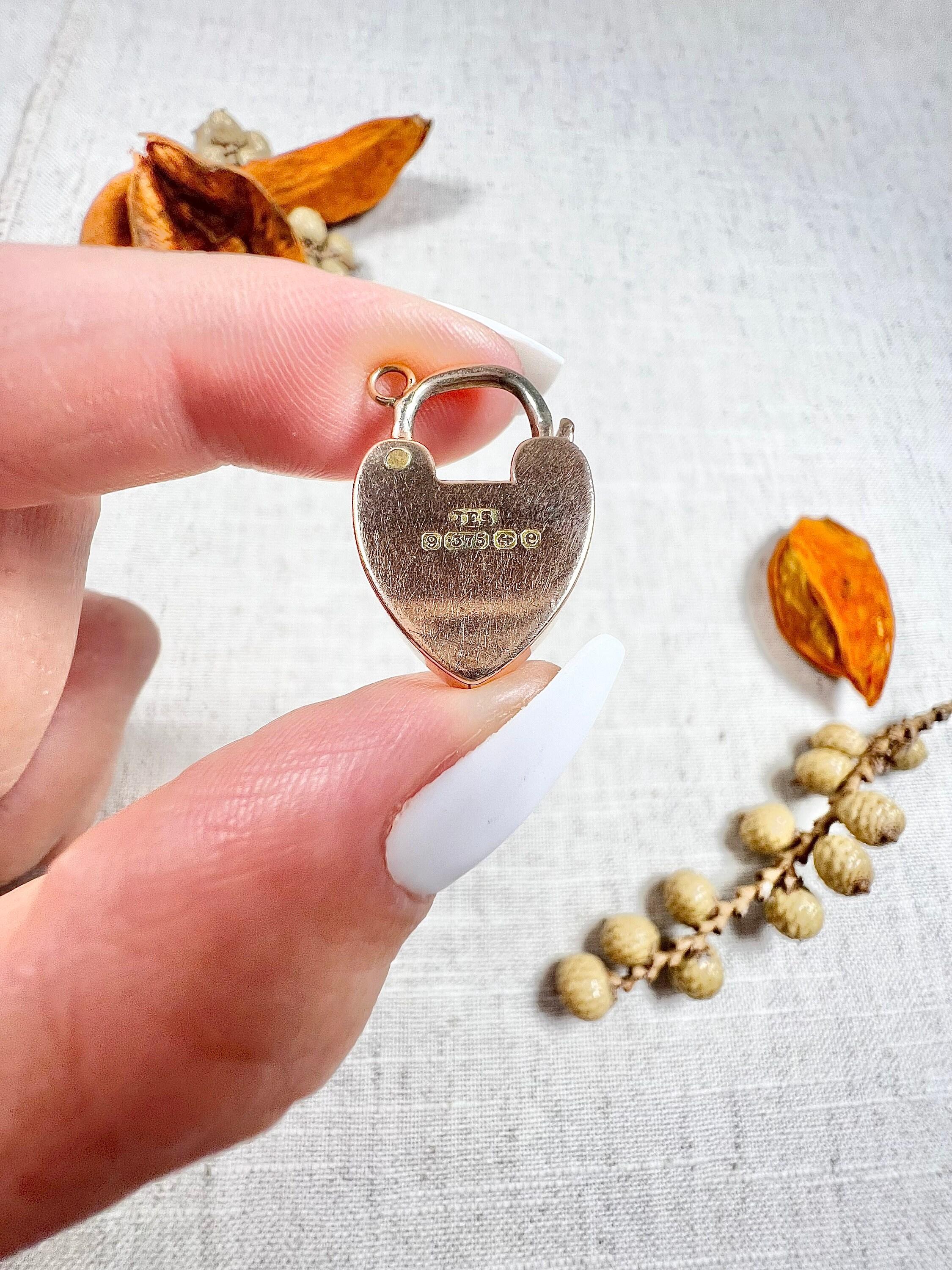 Antique 9ct Rose Gold Edwardian Heart Padlock Pendant / Clasp 1