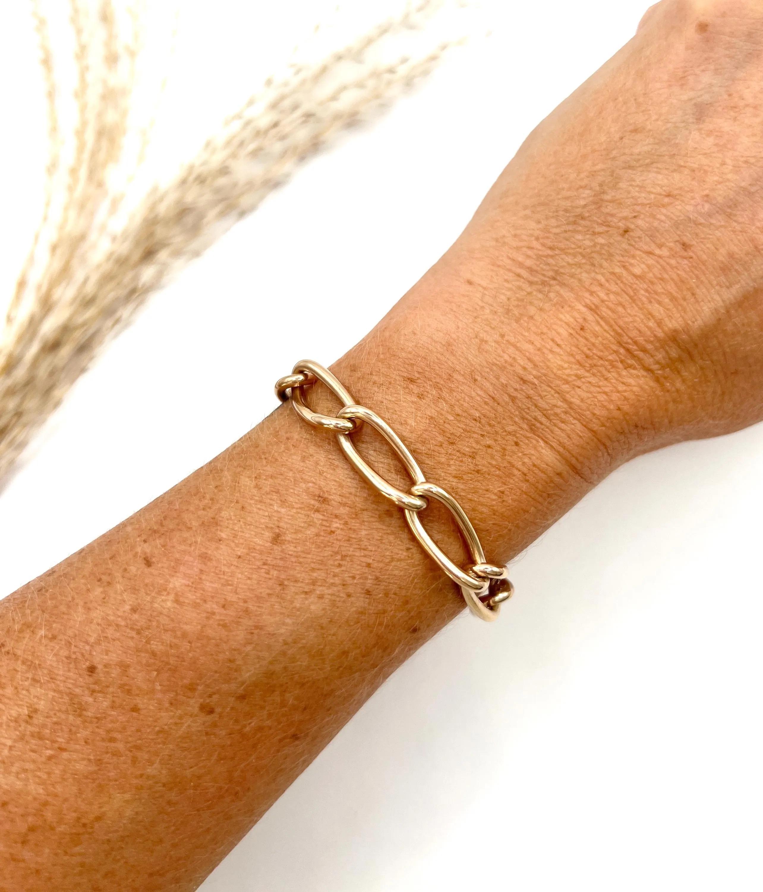 Antico bracciale in oro rosa 9ct, edoardiano, a maglie aperte e lunghe con chiusura a girello in vendita 5