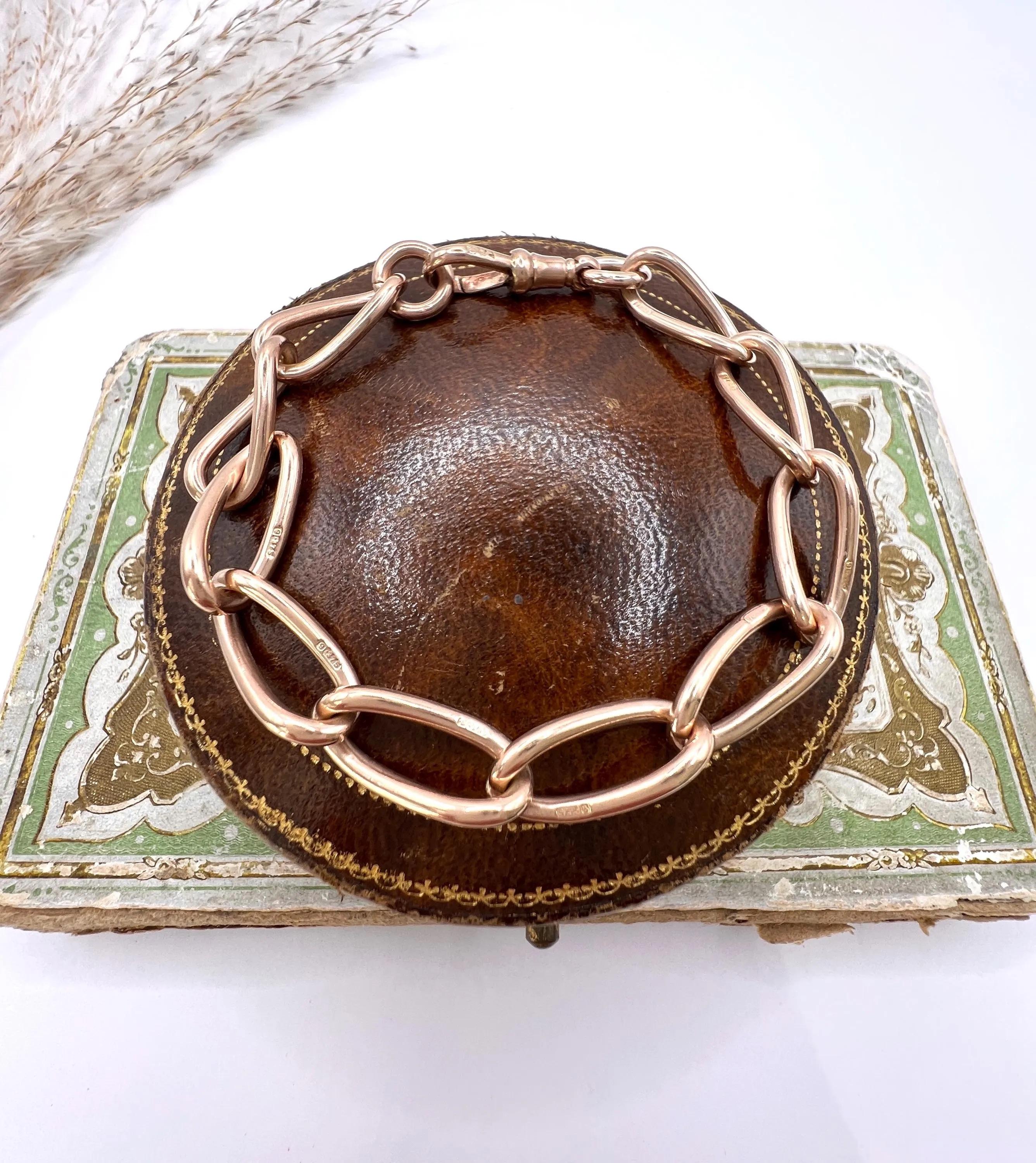 Antico bracciale in oro rosa 9ct, edoardiano, a maglie aperte e lunghe con chiusura a girello In condizioni buone in vendita a Brighton, GB