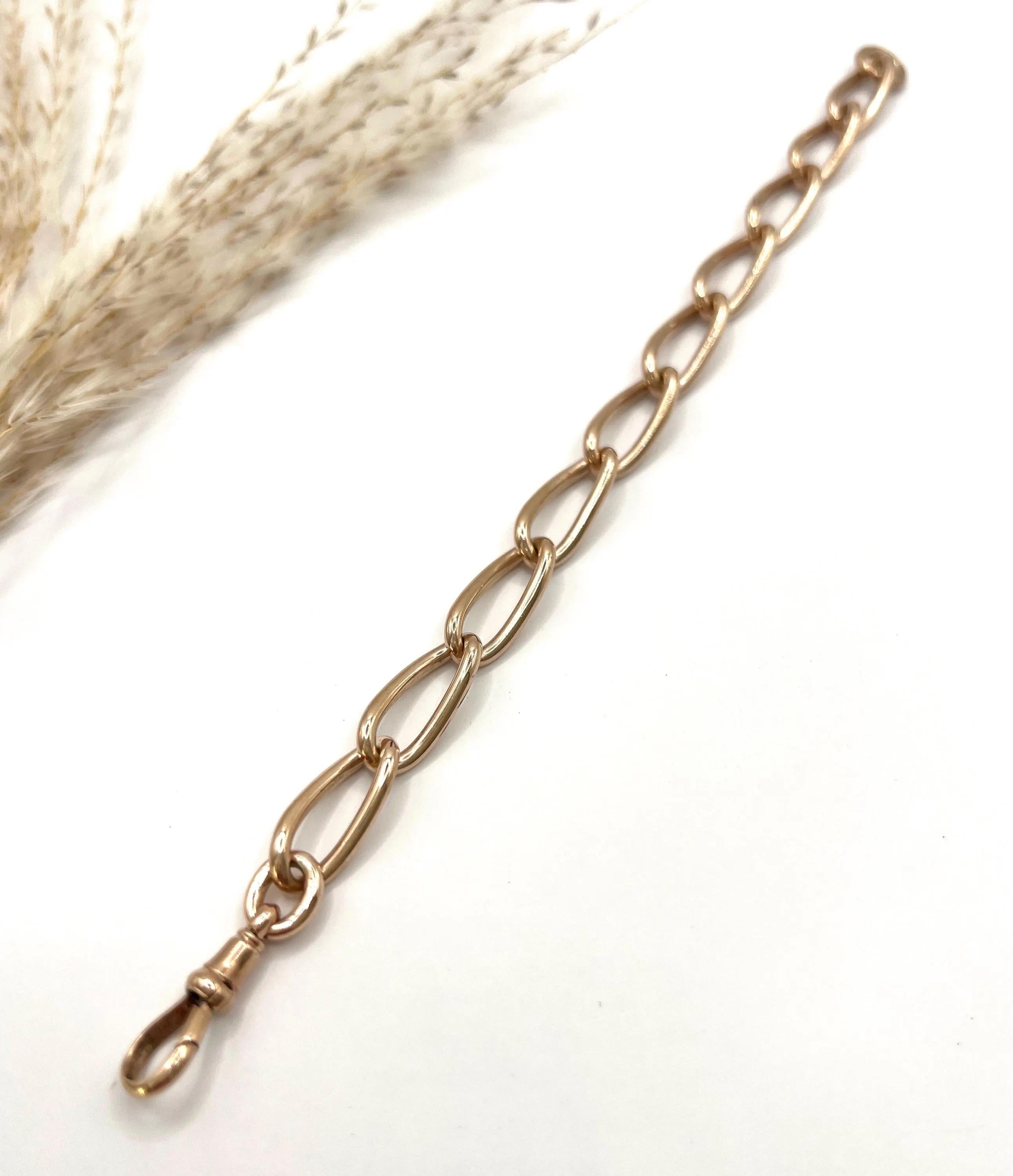 da uomo o donna Antico bracciale in oro rosa 9ct, edoardiano, a maglie aperte e lunghe con chiusura a girello in vendita