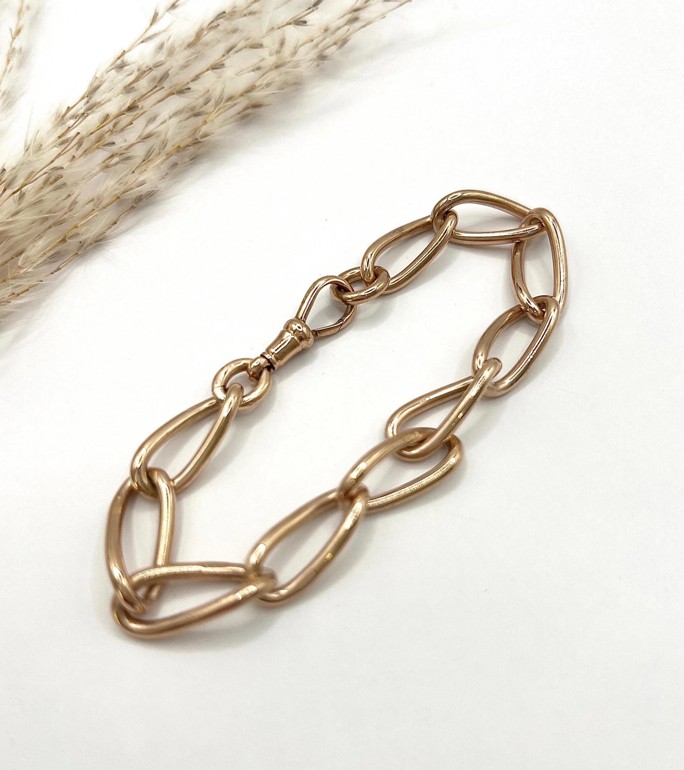 Antico bracciale in oro rosa 9ct, edoardiano, a maglie aperte e lunghe con chiusura a girello in vendita 2