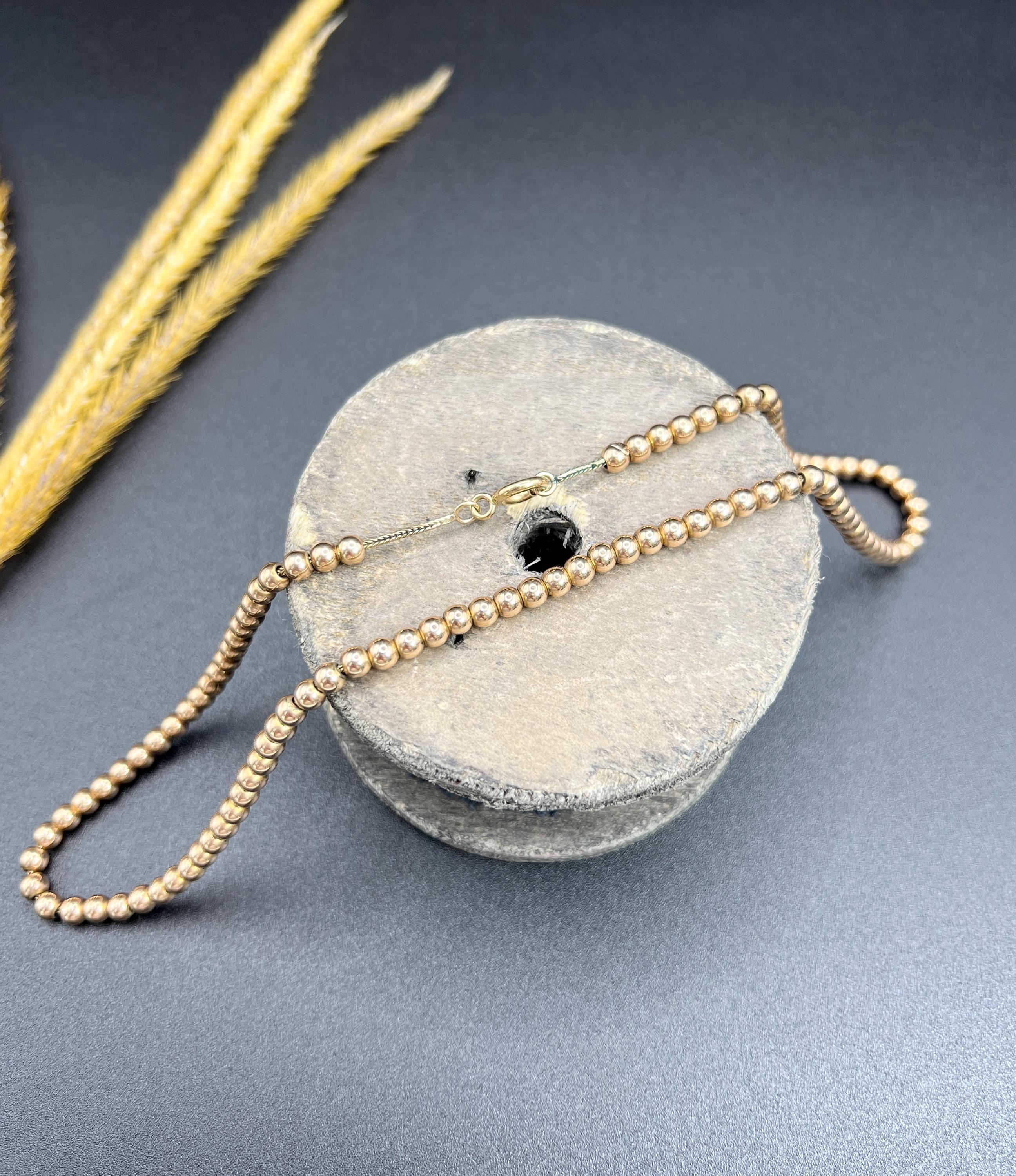 Antike 9 Karat Roségold, edwardianische Marseille Gold-Kugelhalskette im Angebot 6