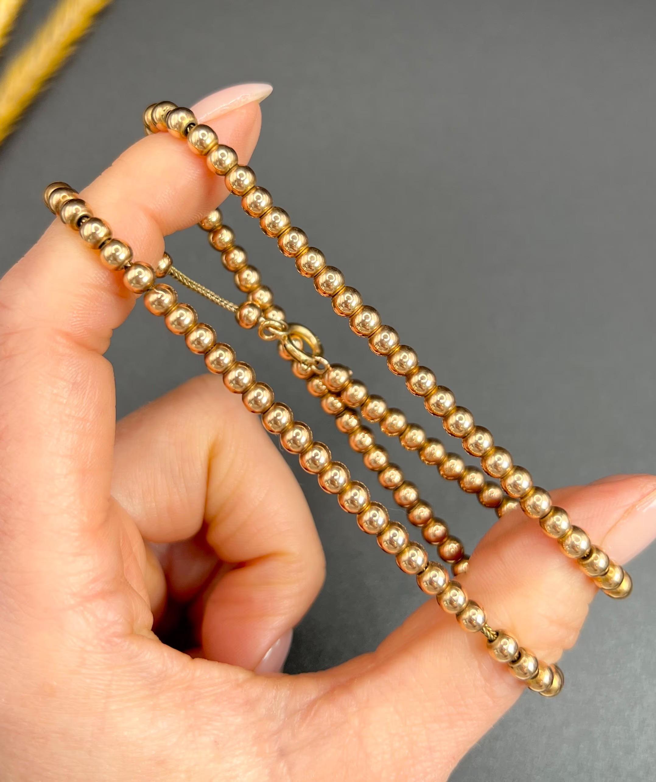 Antike 9 Karat Roségold, edwardianische Marseille Gold-Kugelhalskette im Angebot 7