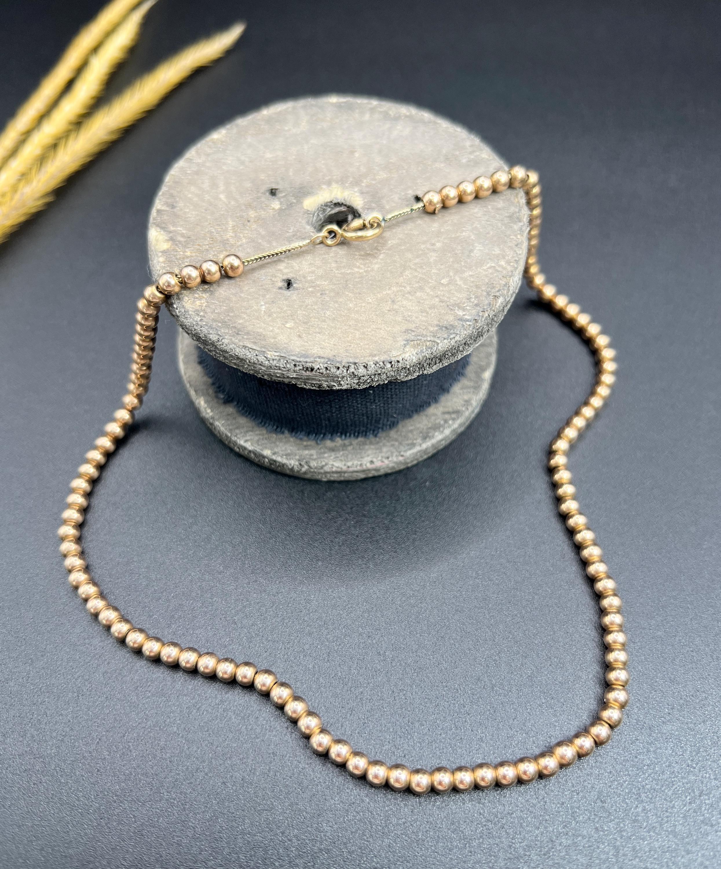 Antike 9 Karat Roségold, edwardianische Marseille Gold-Kugelhalskette im Angebot 5