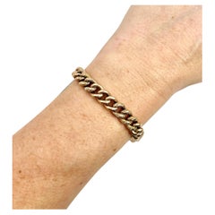 Antique 9ct Rose Gold, Edwardian Night & Day, Floral Patterned Curb Bracelet