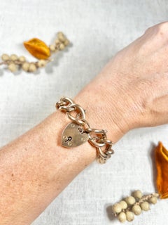 Antique 9ct Rose Gold Edwardian Open Curb Link, Heart Padlock Bracelet