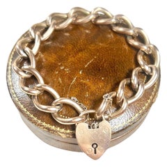 Antique 9ct Rose Gold Edwardian Open Curb Link, Heart Padlock Bracelet