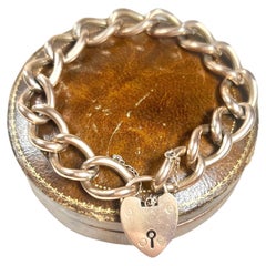 Antique 9ct Rose Gold Edwardian Open Curb Link, Heart Padlock Bracelet