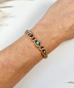 Antique 9ct Rose Gold Edwardian Open Curb Link Turquoise & Pearl Bracelet
