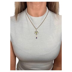 Antique 9ct Rose Gold Edwardian Peridot Amethyst and Pearl Suffragette Pendant 