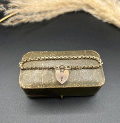 Antique 9ct Rose Gold, Edwardian Rolo Link Bracelet with Heart Padlock Clasp