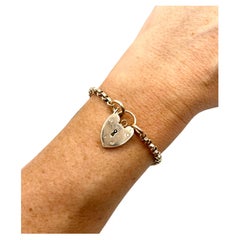 Antique 9ct Rose Gold, Edwardian Rolo Link Bracelet with Heart Padlock Clasp