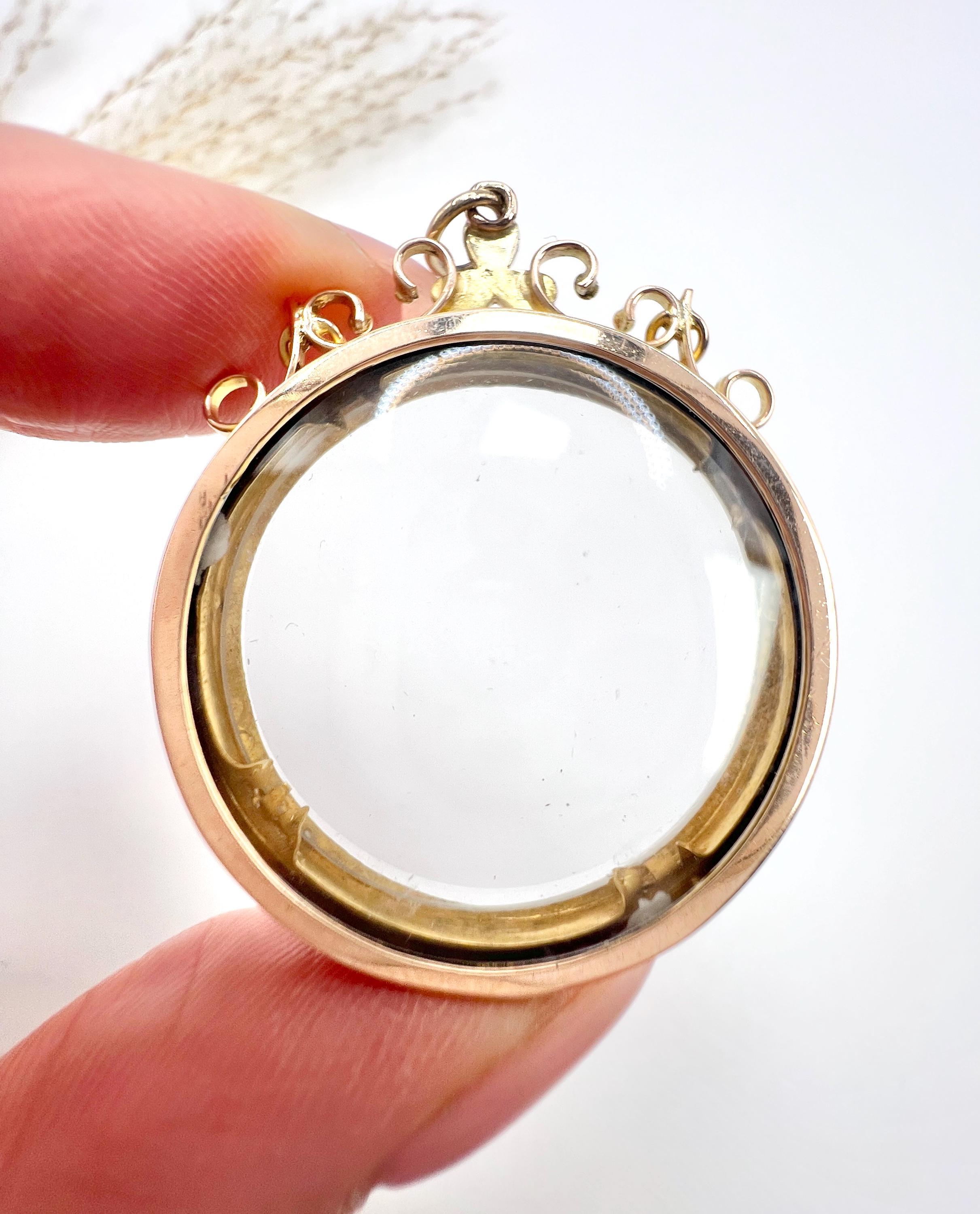 Women's or Men's Antique 9ct Rose Gold, Edwardian Seed Pearl Glass Locket Pendant For Sale