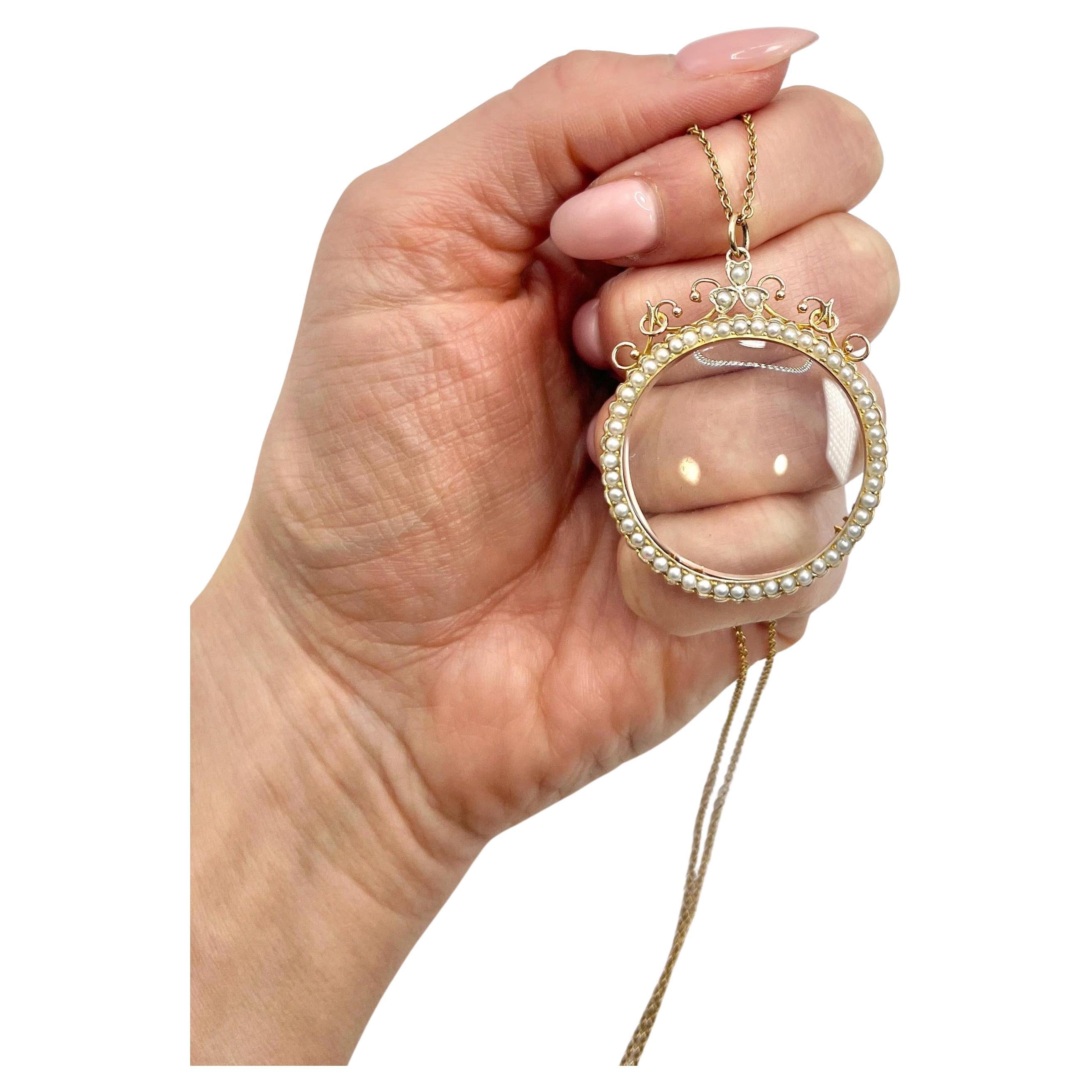 Antique 9ct Rose Gold, Edwardian Seed Pearl Glass Locket Pendant