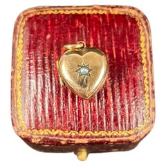 Antique 9ct Rose Gold, Edwardian Seed Pearl Heart Shaped Locket