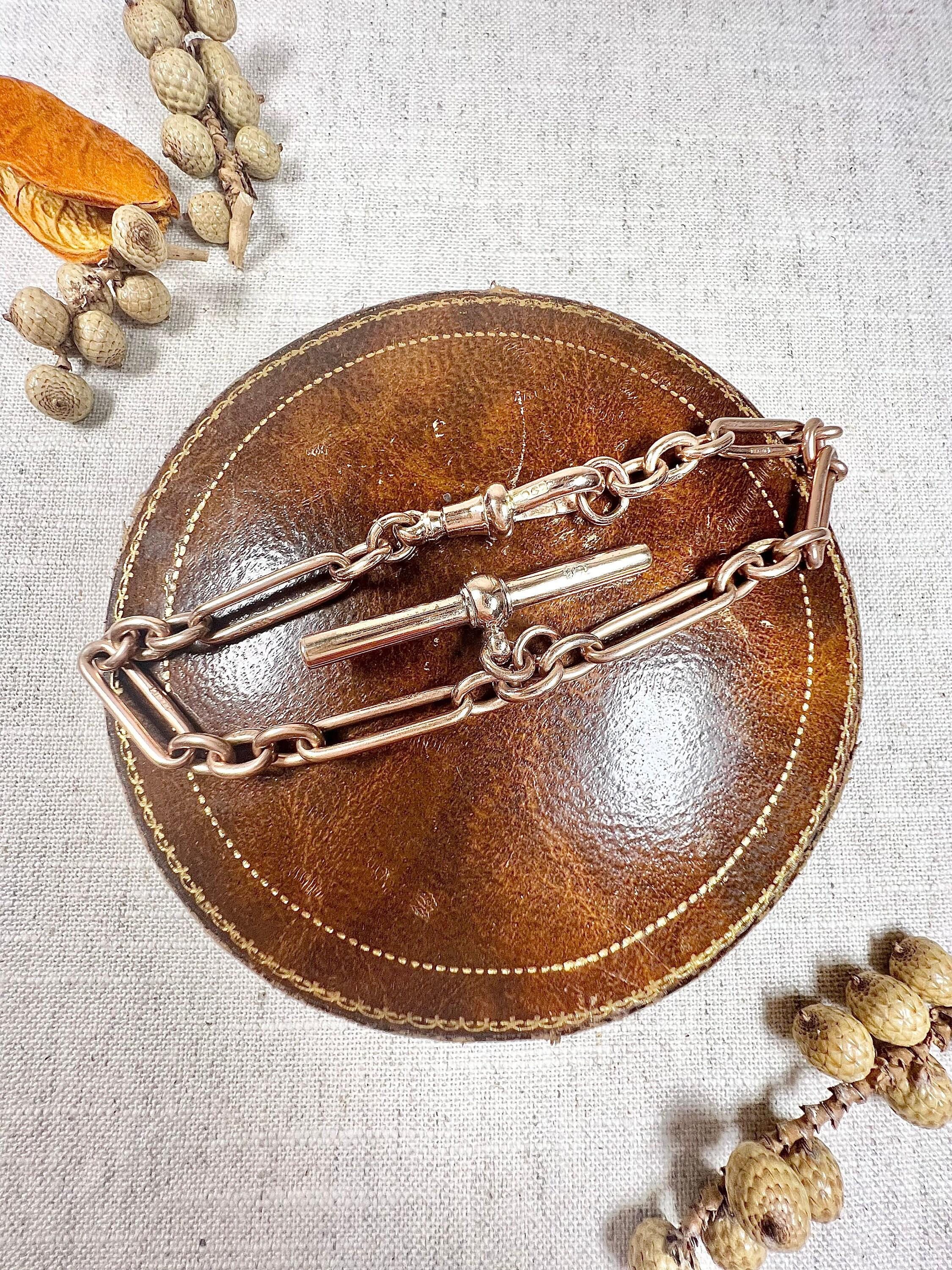 Women's or Men's Antique 9ct Rose Gold Edwardian Trombone Link Bracelet For Sale