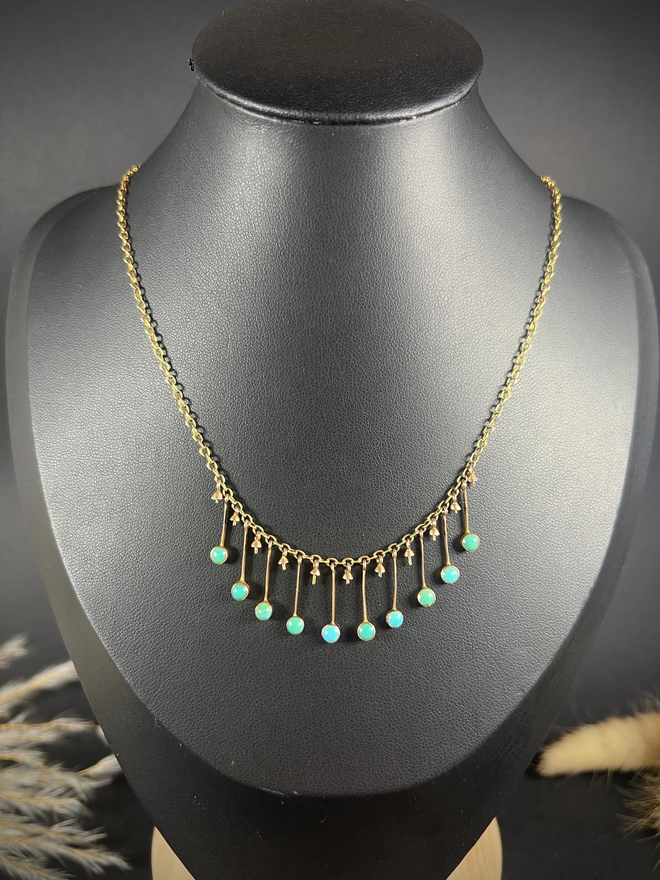 Antique 9ct Rose Gold, Edwardian Turquoise Negligee Pendant Necklace For Sale 5