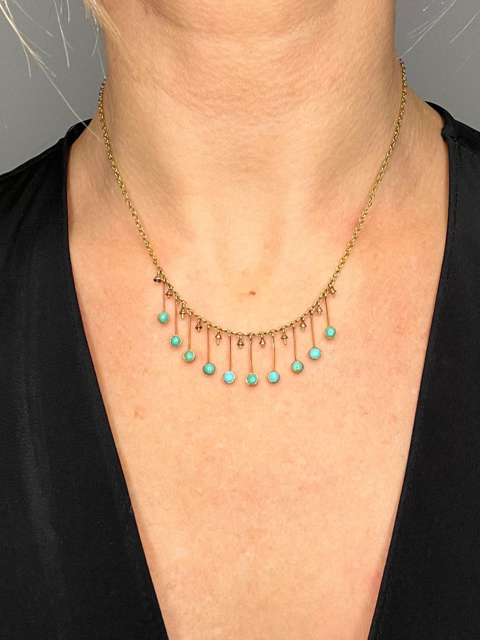 Antique 9ct Rose Gold, Edwardian Turquoise Negligee Pendant Necklace For Sale 6